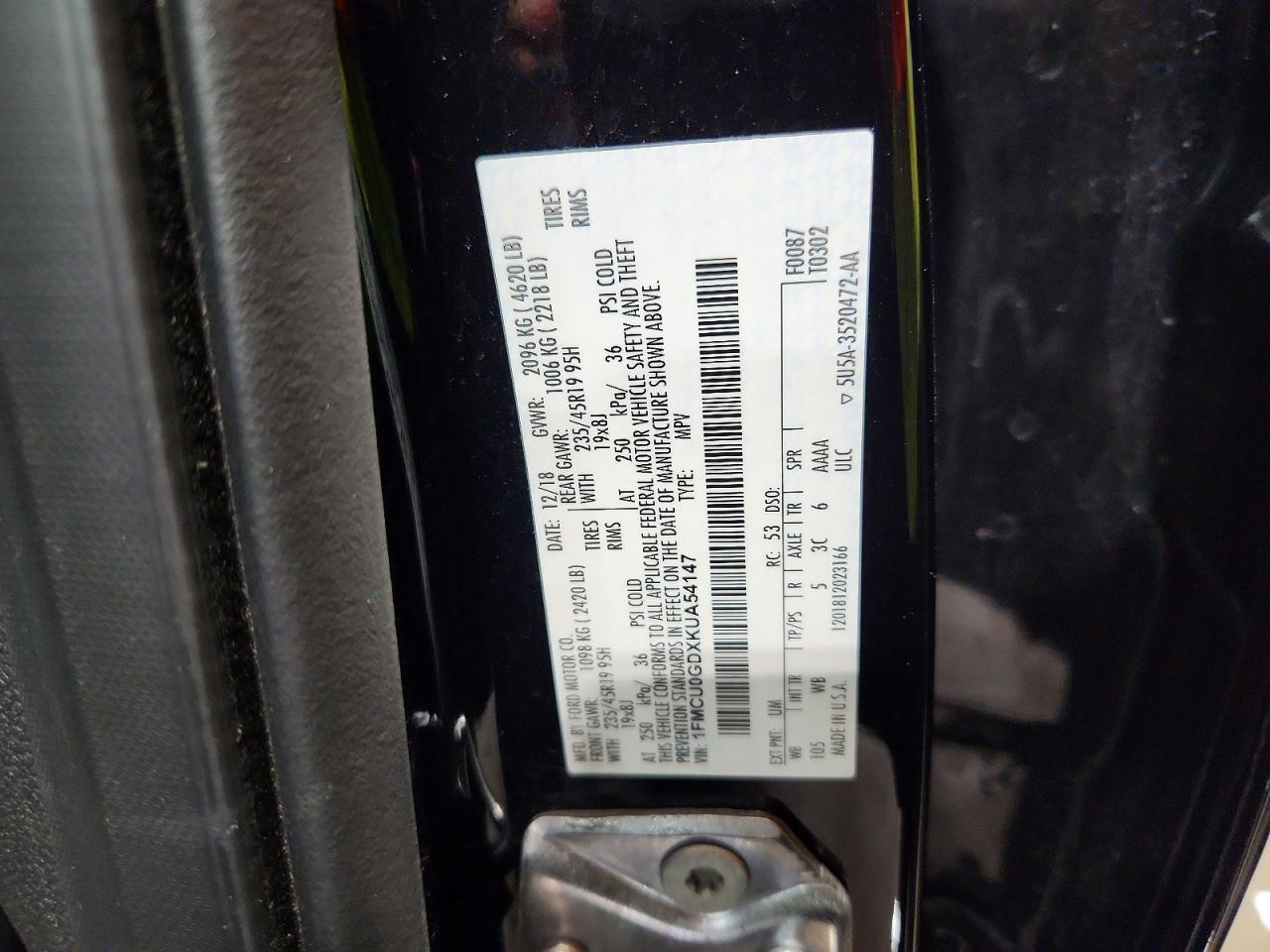 2019 Ford Escape Se Black vin: 1FMCU0GDXKUA54147