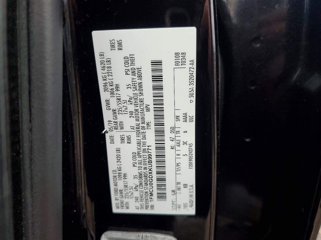 2019 Ford Escape Se Black vin: 1FMCU0GDXKUB99771