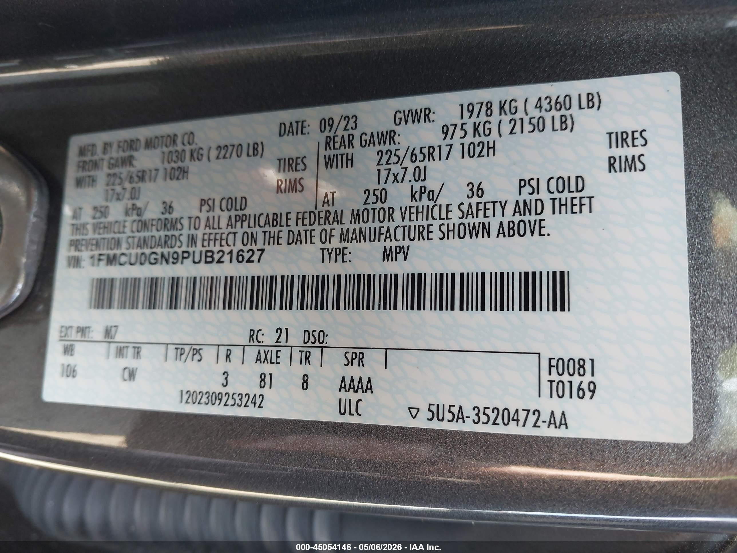 2023 Ford Escape Active Gray vin: 1FMCU0GN9PUB21627
