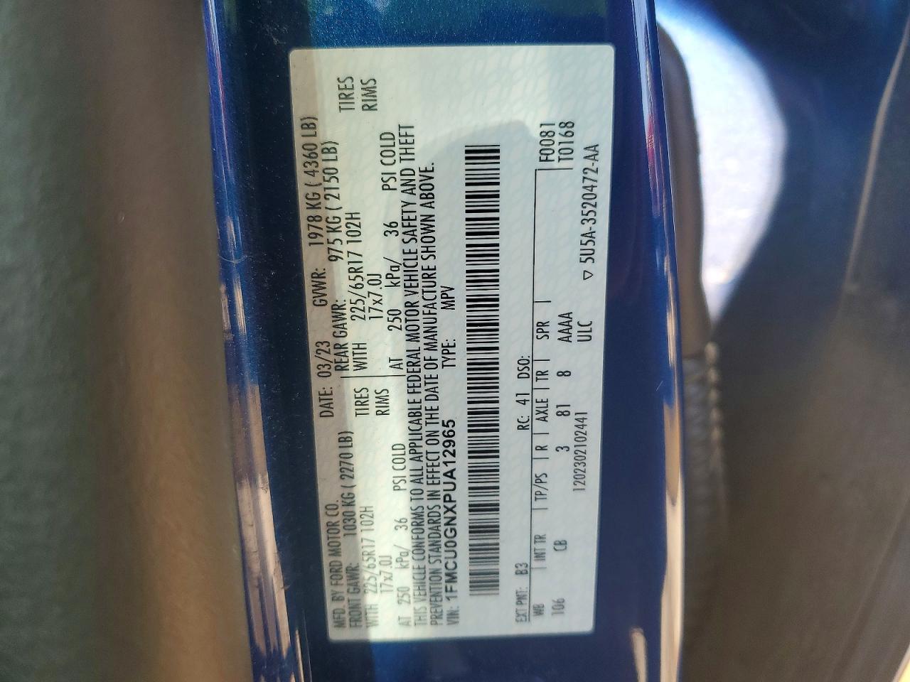 2023 Ford Escape Active Blue vin: 1FMCU0GNXPUA12965