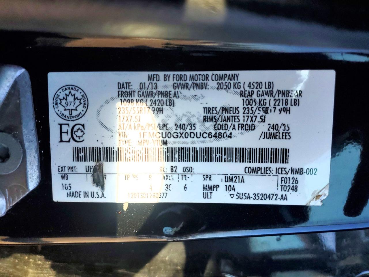 2013 Ford Escape Se Черный vin: 1FMCU0GX0DUC64804