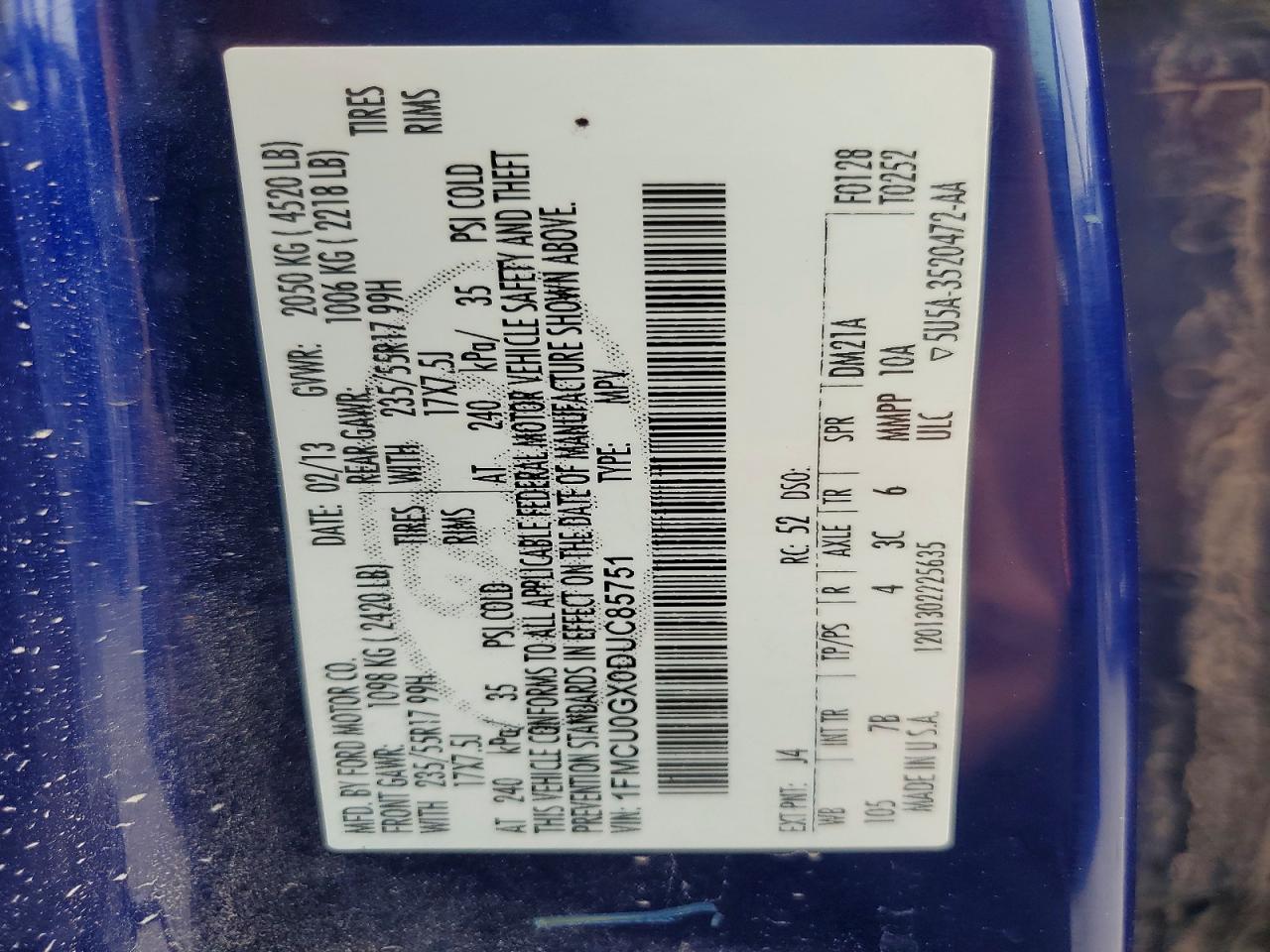 2013 Ford Escape Se Blue vin: 1FMCU0GX0DUC85751