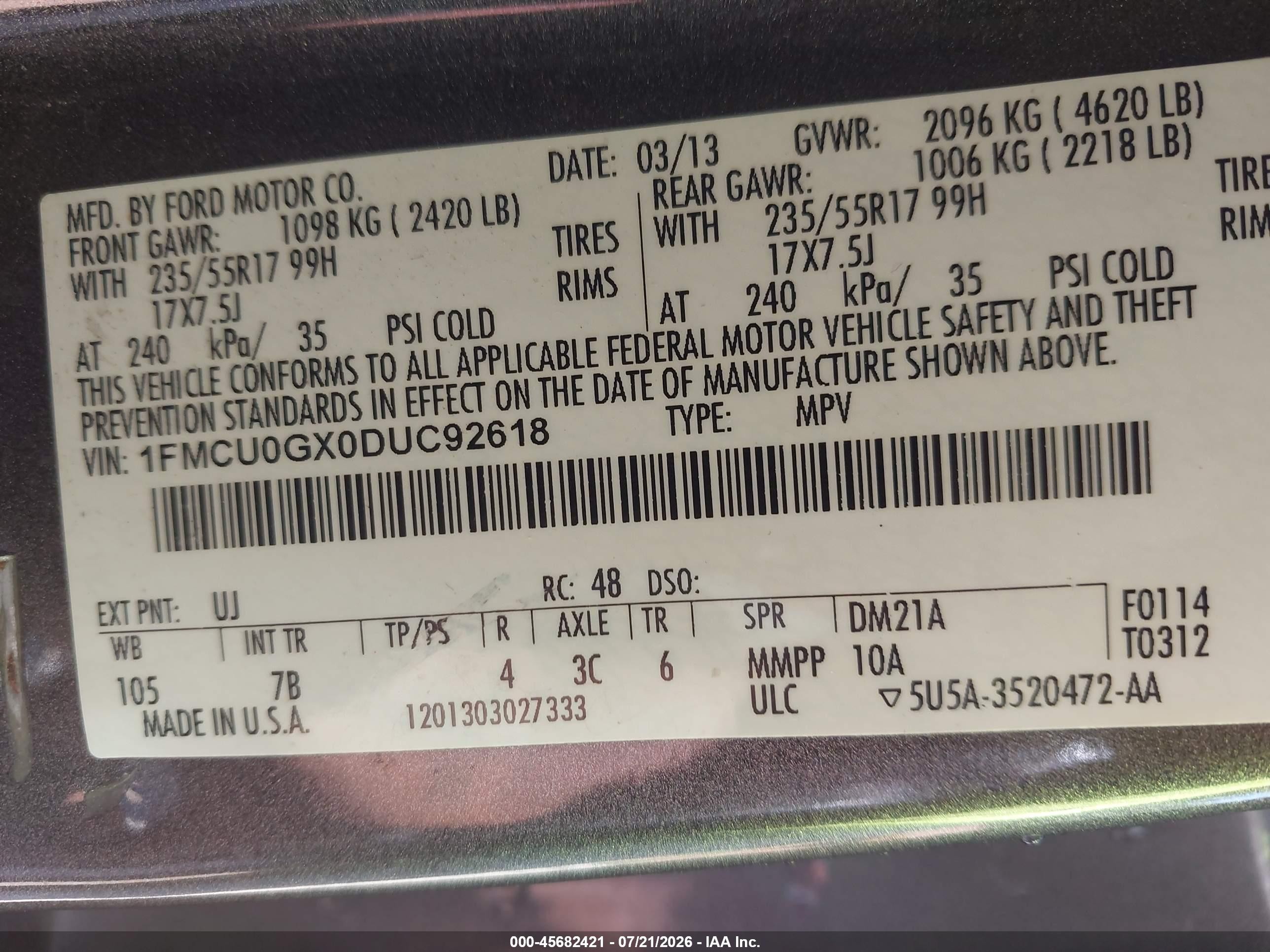 2013 Ford Escape Se Gray vin: 1FMCU0GX0DUC92618