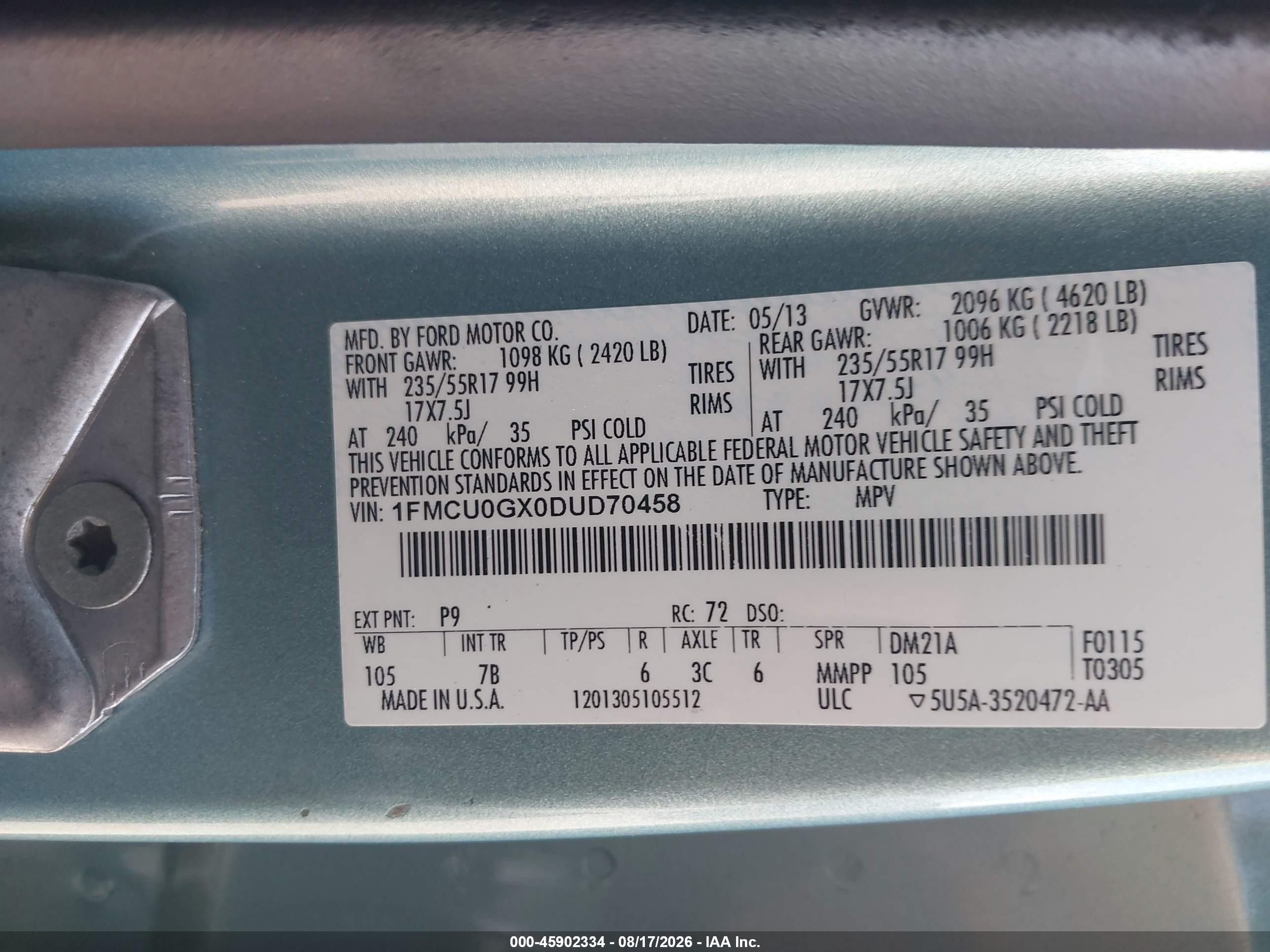 2013 Ford Escape Se Green vin: 1FMCU0GX0DUD70458