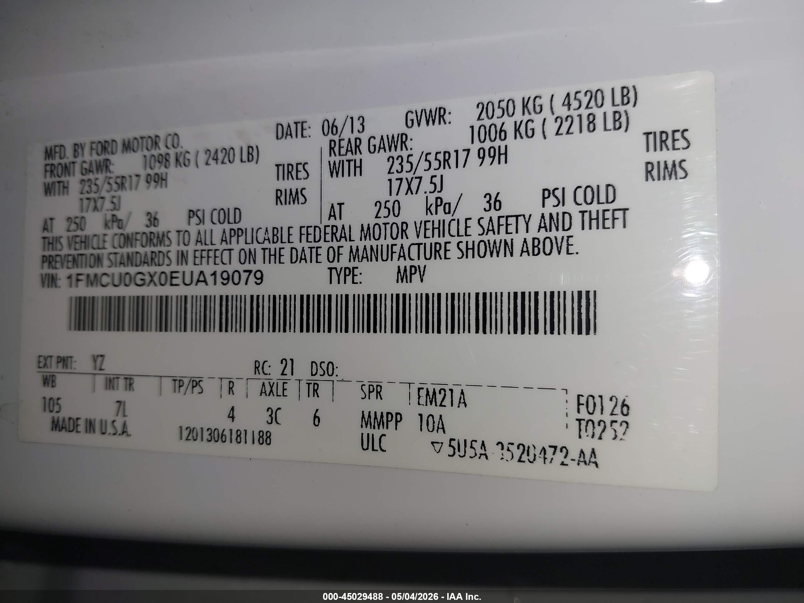 2014 Ford Escape Se White vin: 1FMCU0GX0EUA19079
