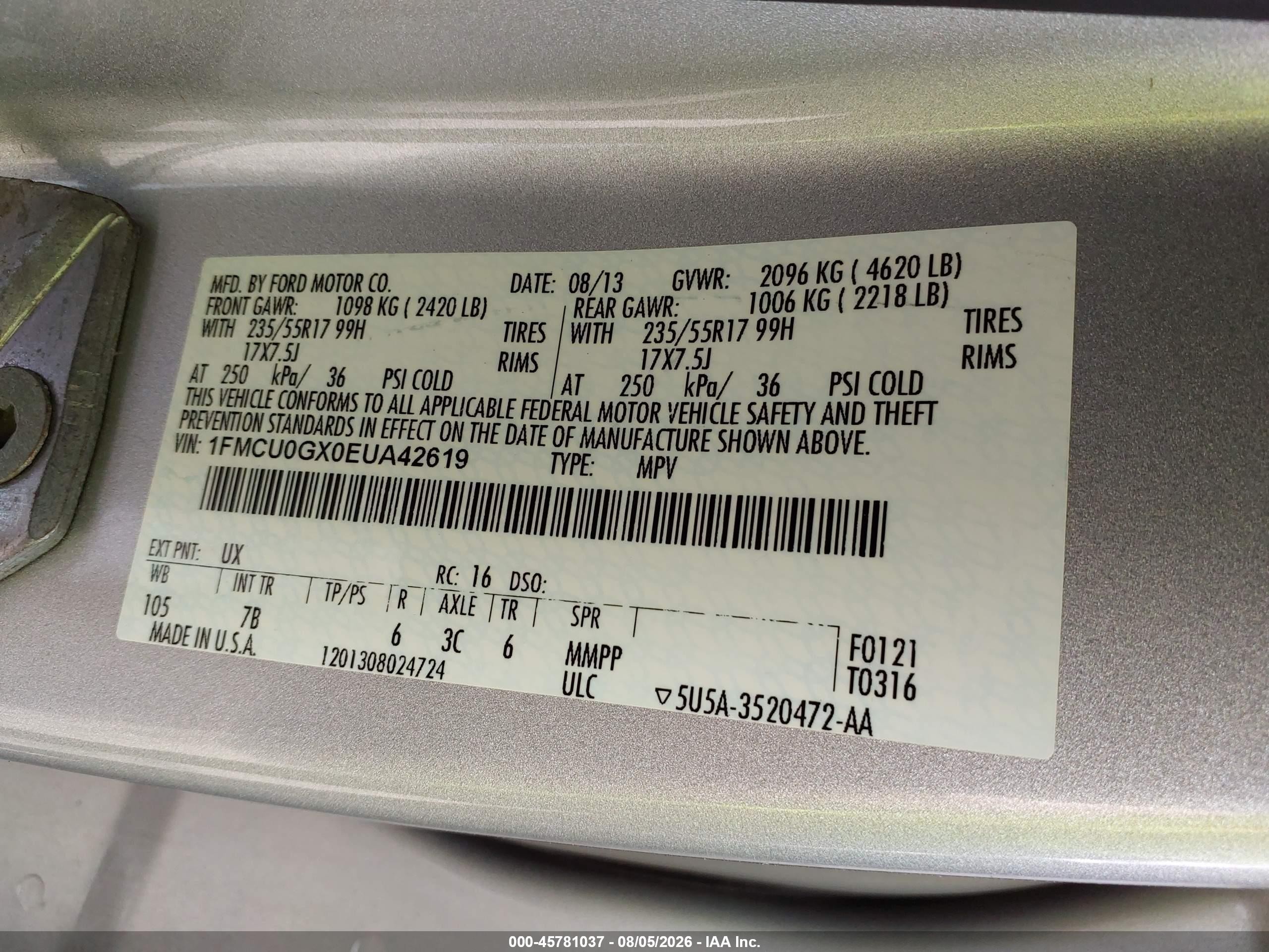 2014 Ford Escape Se Silver vin: 1FMCU0GX0EUA42619
