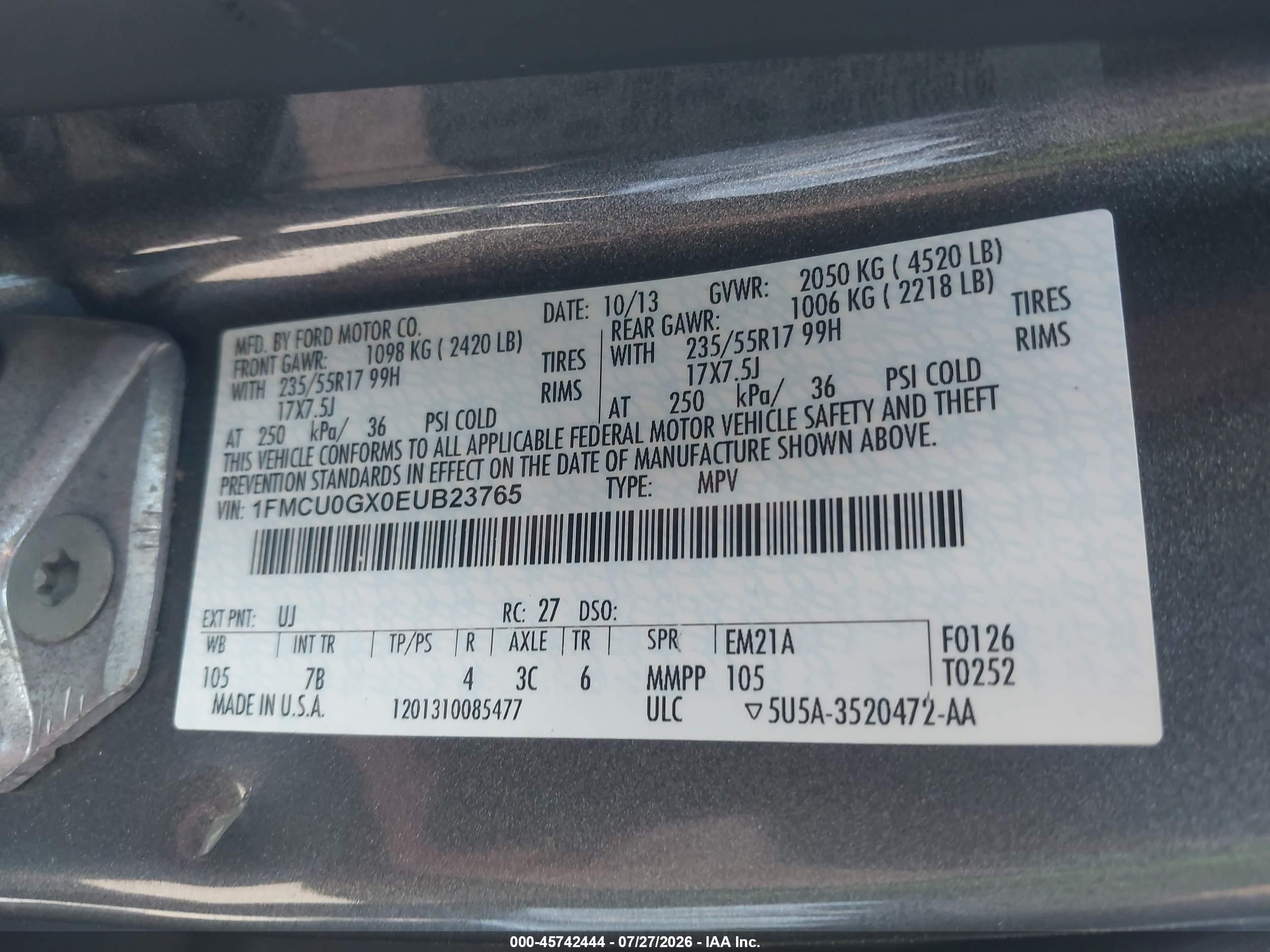 2014 Ford Escape Se Gray vin: 1FMCU0GX0EUB23765