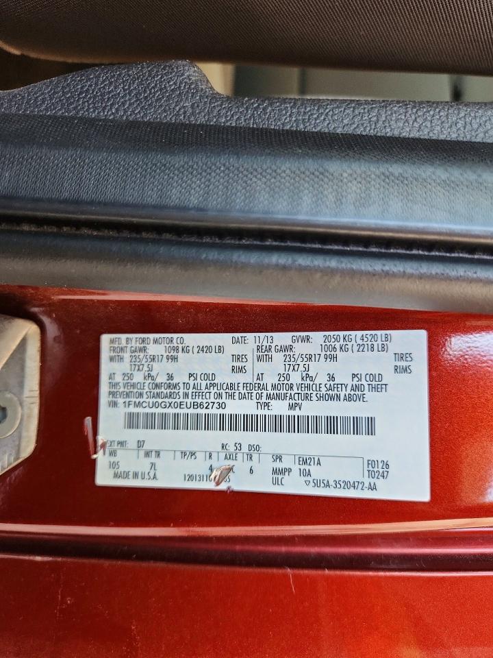 2014 Ford Escape Se Maroon vin: 1FMCU0GX0EUB62730