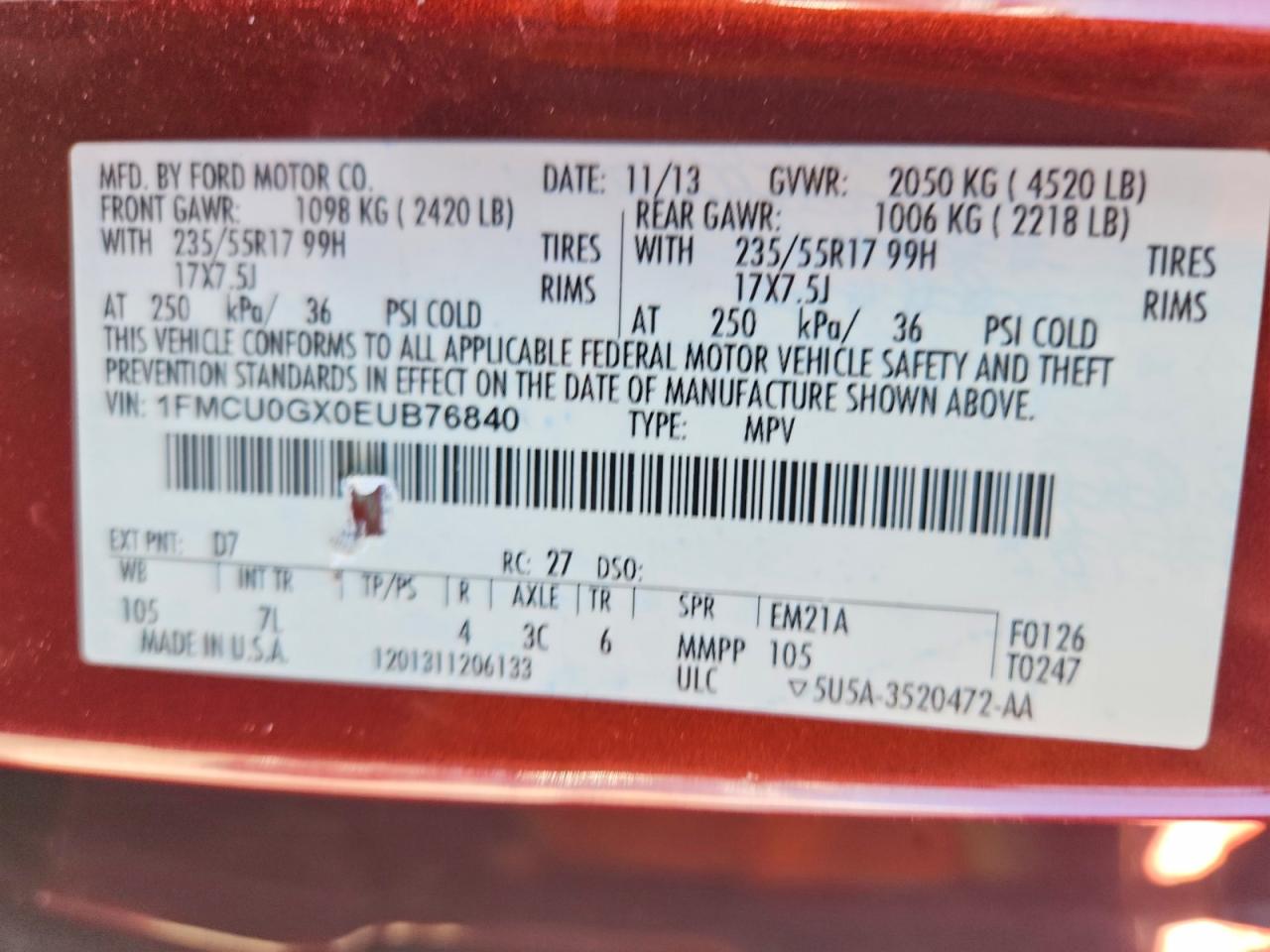 2014 Ford Escape Se Red vin: 1FMCU0GX0EUB76840
