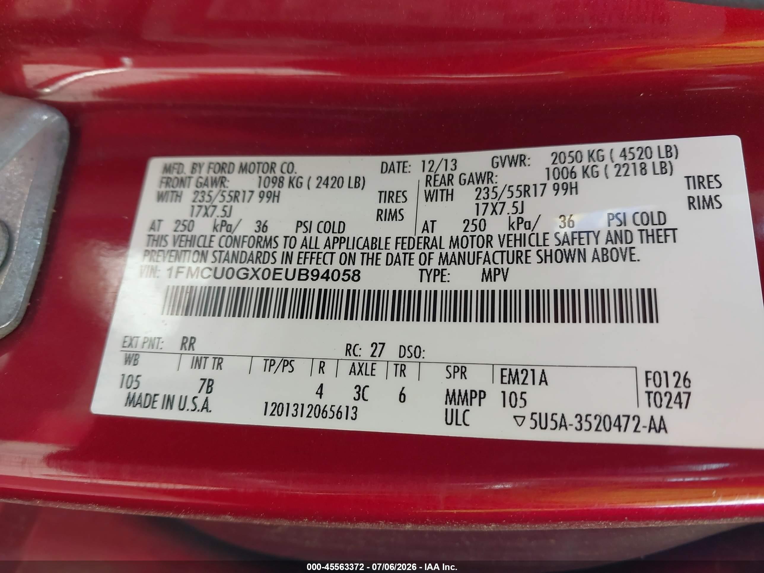 2014 Ford Escape Se Maroon vin: 1FMCU0GX0EUB94058