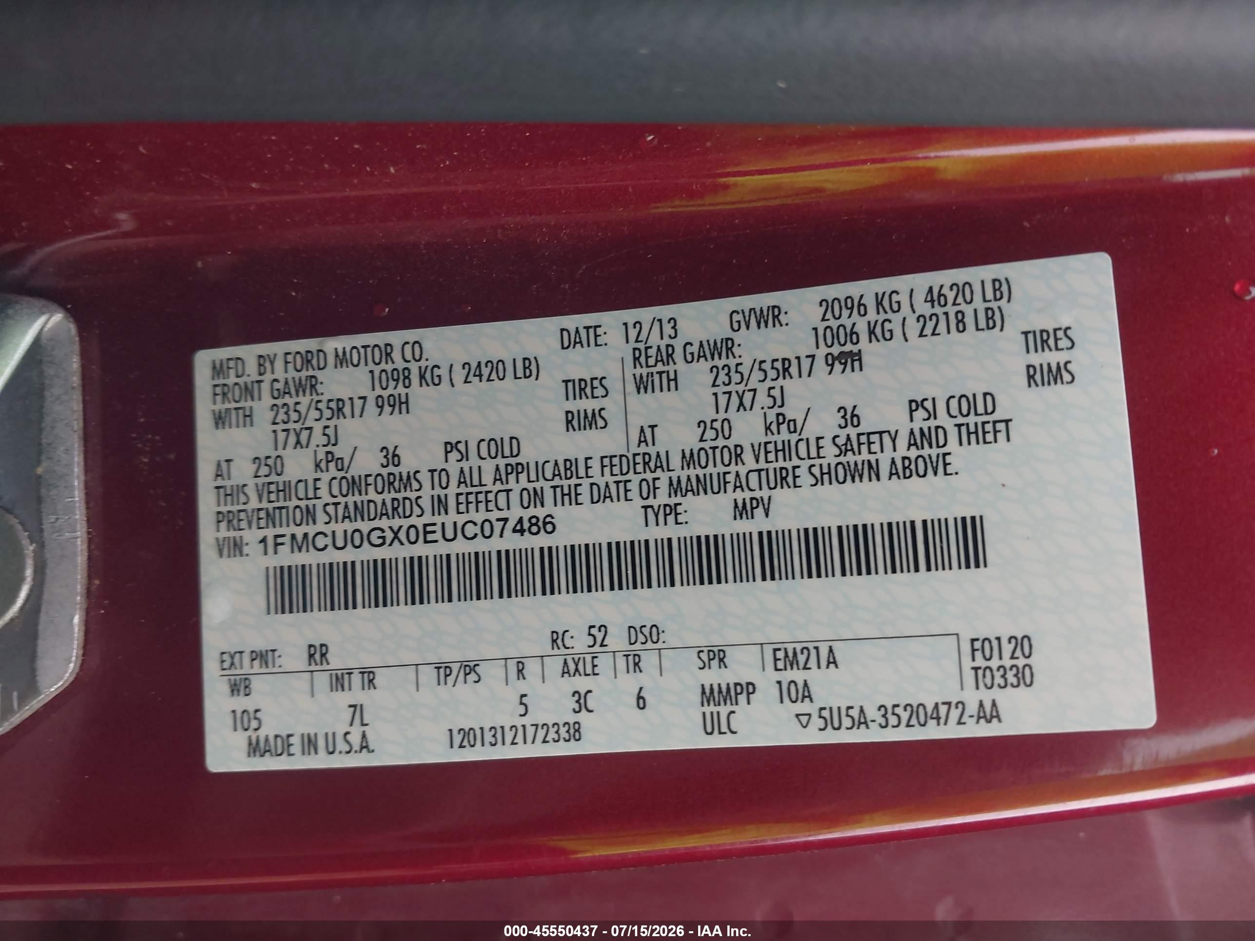 2014 Ford Escape Se Красный vin: 1FMCU0GX0EUC07486