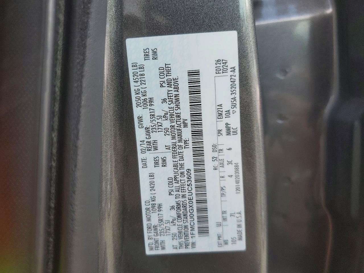 2014 Ford Escape Se Gray vin: 1FMCU0GX0EUC53609