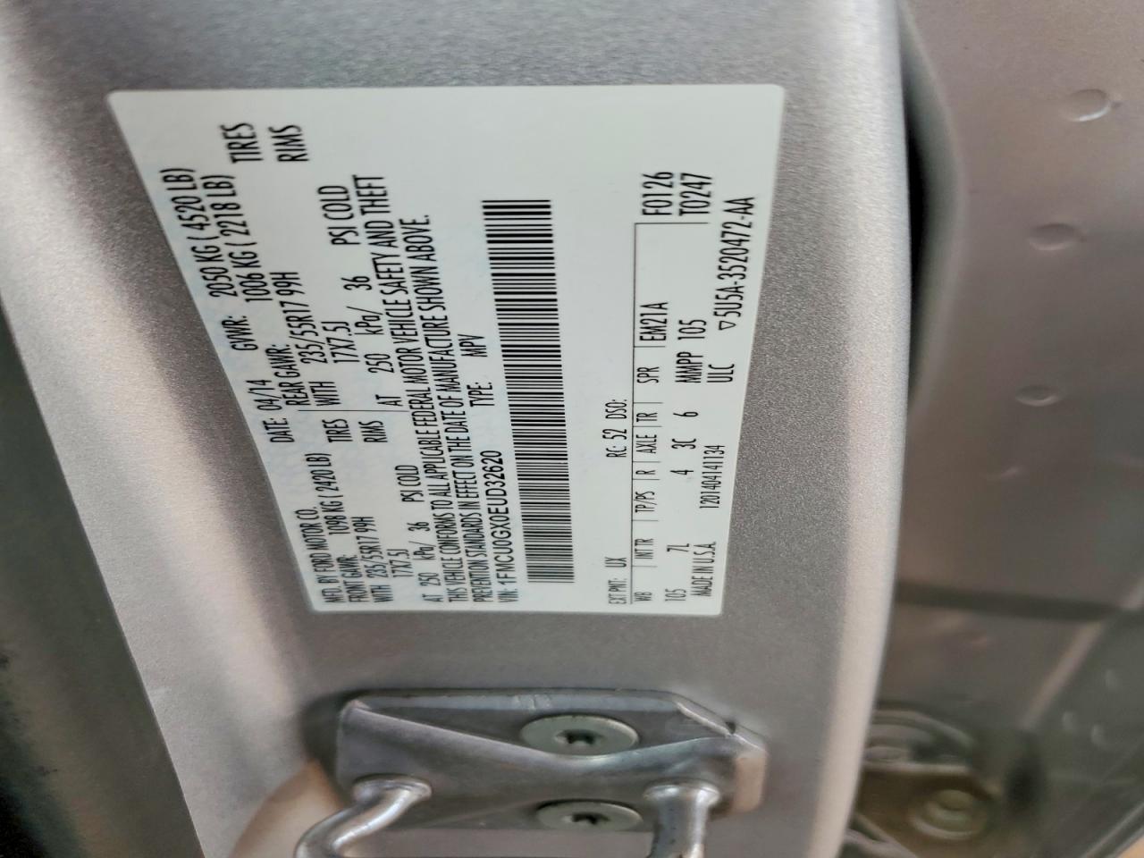 2014 Ford Escape Se Silver vin: 1FMCU0GX0EUD32620