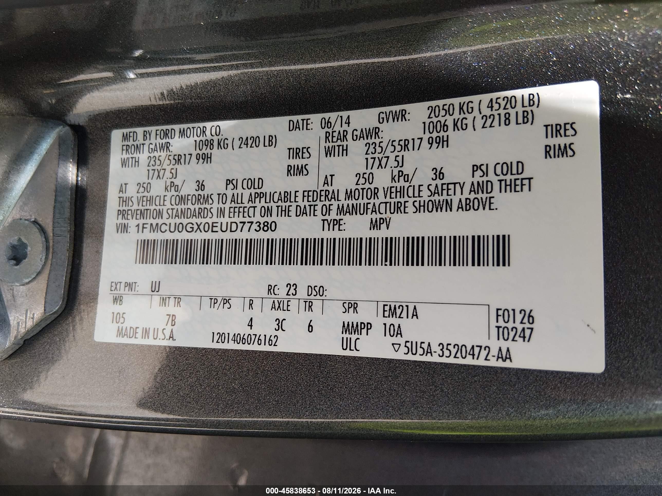2014 Ford Escape Se Gray vin: 1FMCU0GX0EUD77380