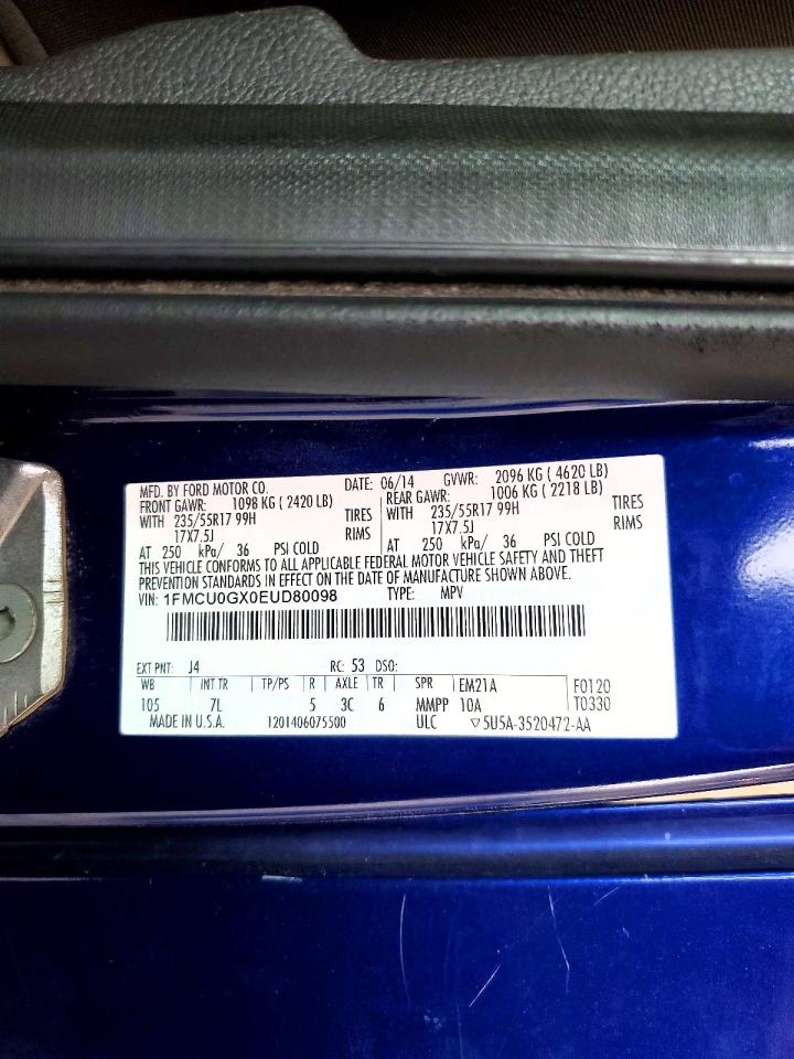 2014 Ford Escape Se Blue vin: 1FMCU0GX0EUD80098
