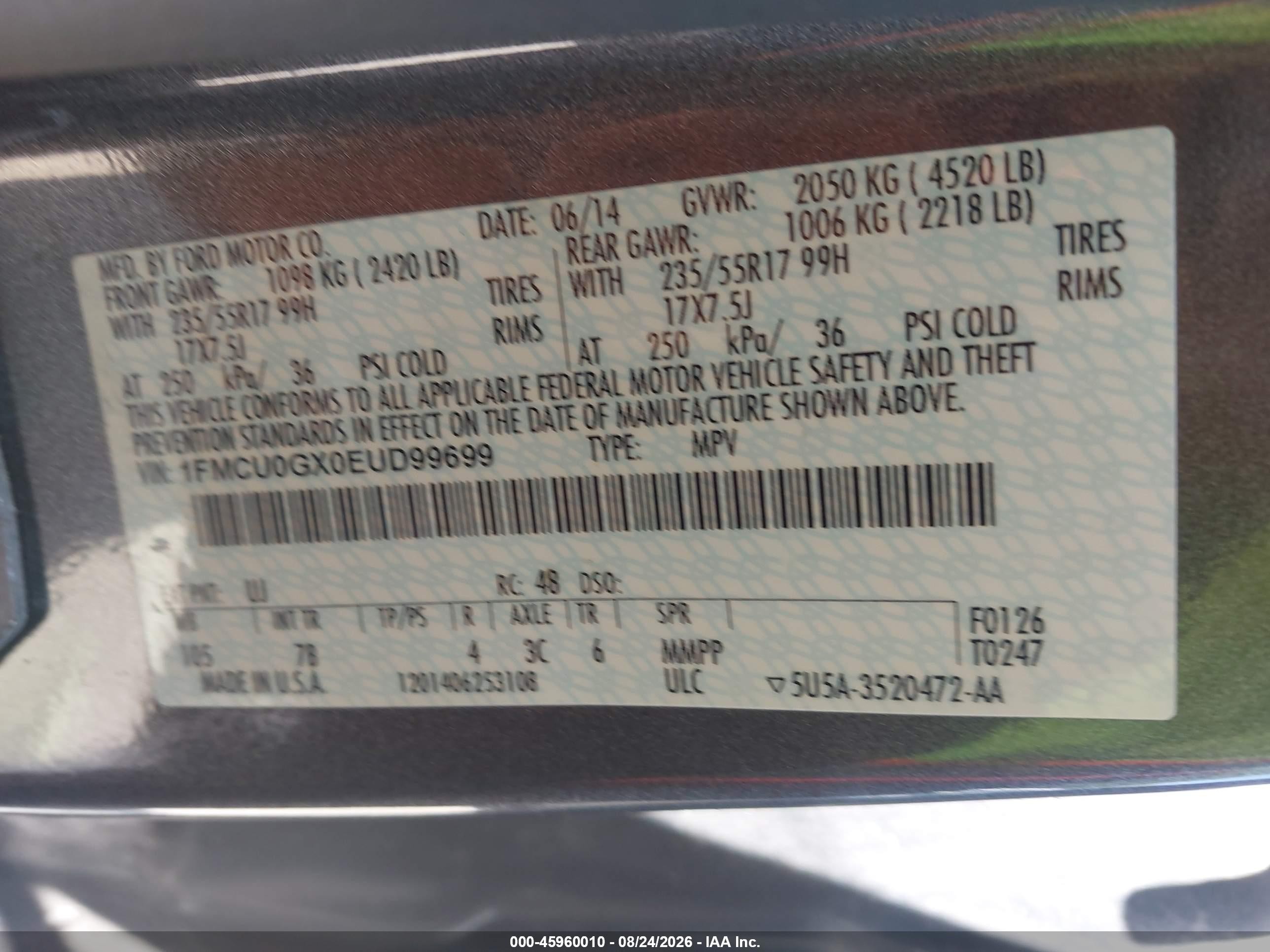 2014 Ford Escape Se Silver vin: 1FMCU0GX0EUD99699
