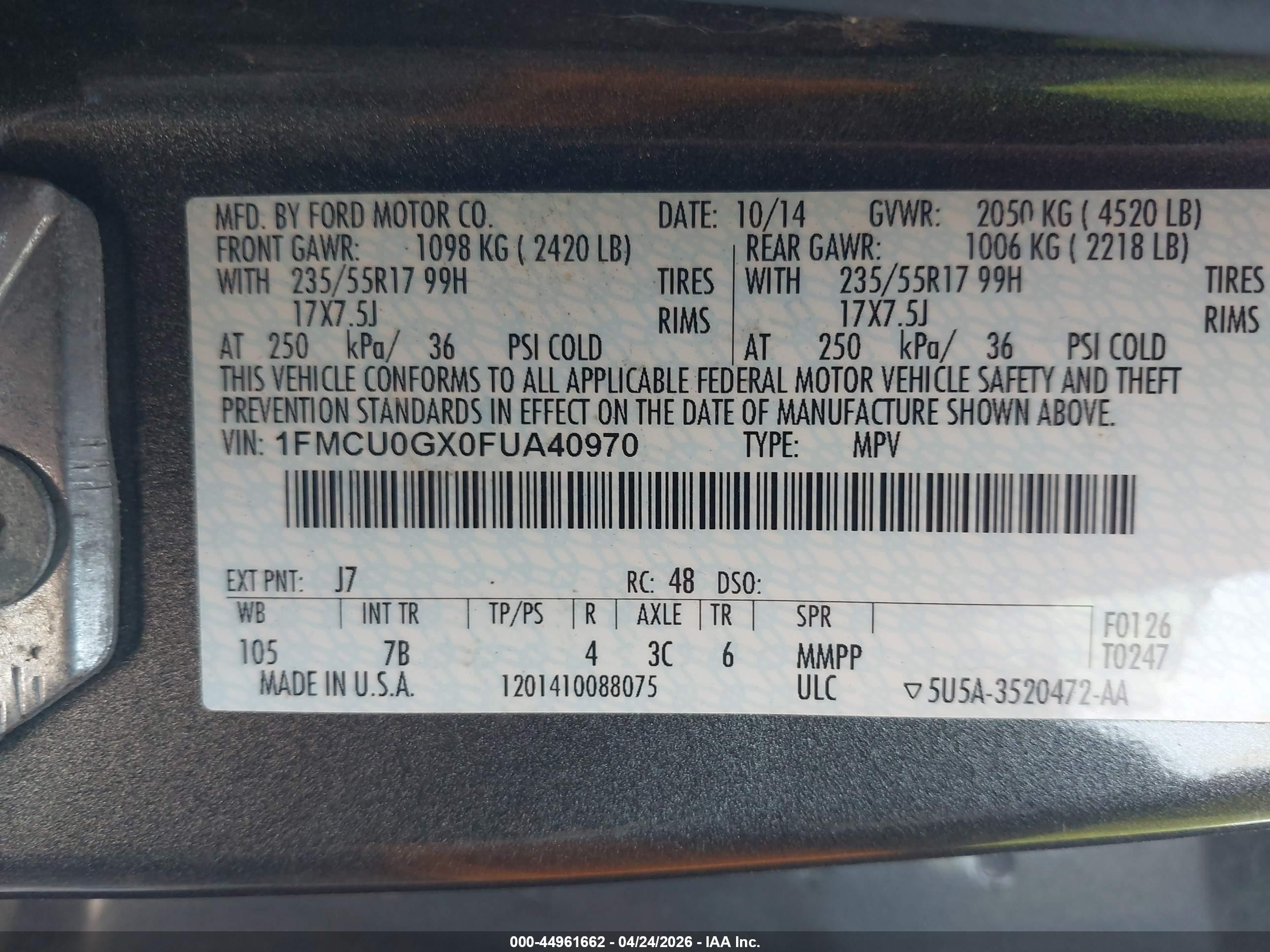 2015 Ford Escape Se Gray vin: 1FMCU0GX0FUA40970