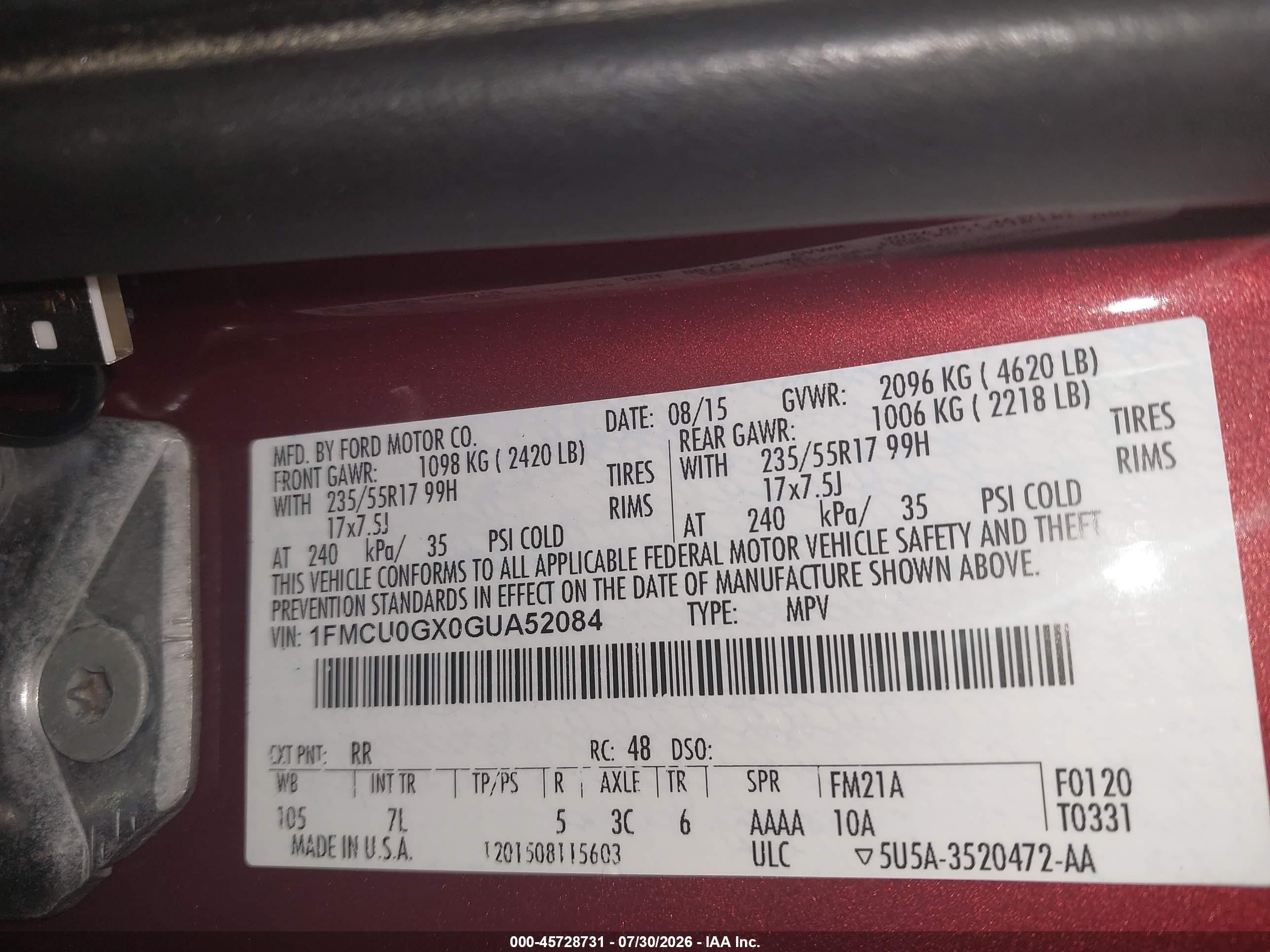 2016 Ford Escape Se Red vin: 1FMCU0GX0GUA52084