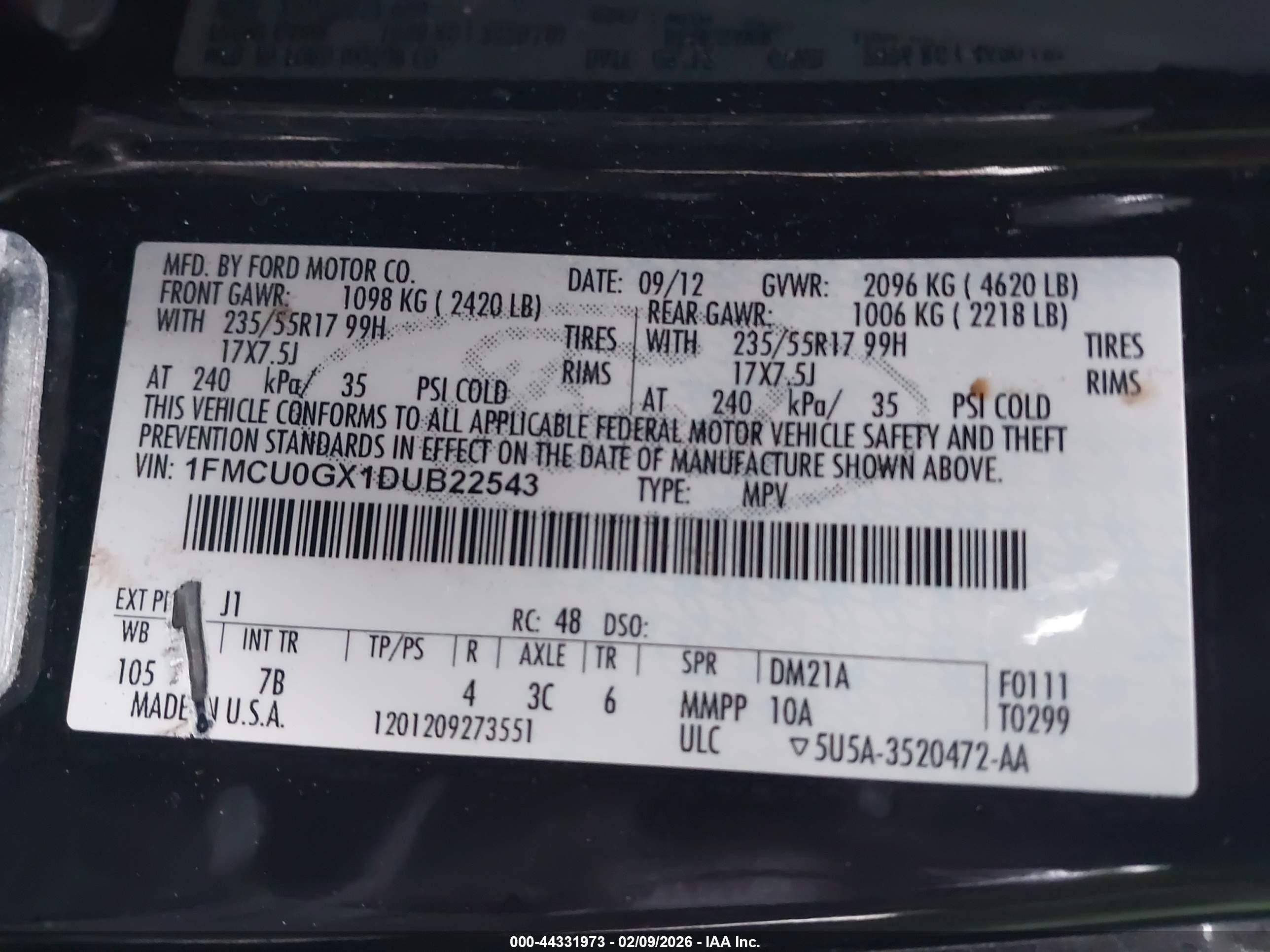 2013 Ford Escape Se Black vin: 1FMCU0GX1DUB22543