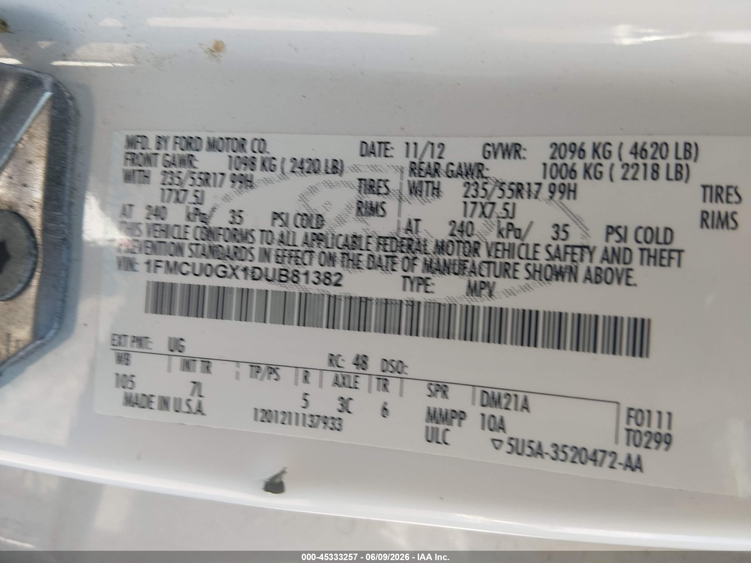 2013 Ford Escape Se Белый vin: 1FMCU0GX1DUB81382