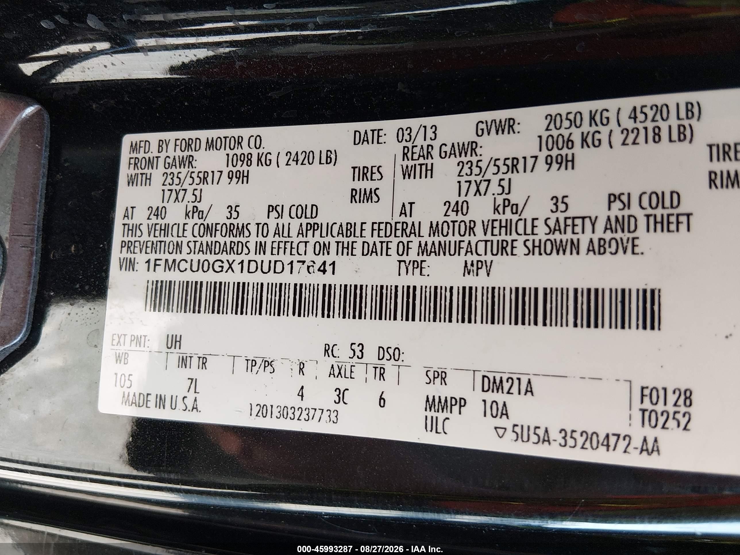 2013 Ford Escape Se Black vin: 1FMCU0GX1DUD17641