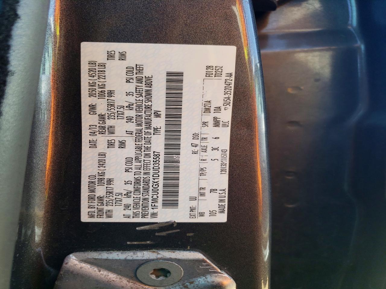 2013 Ford Escape Se Gray vin: 1FMCU0GX1DUD35587