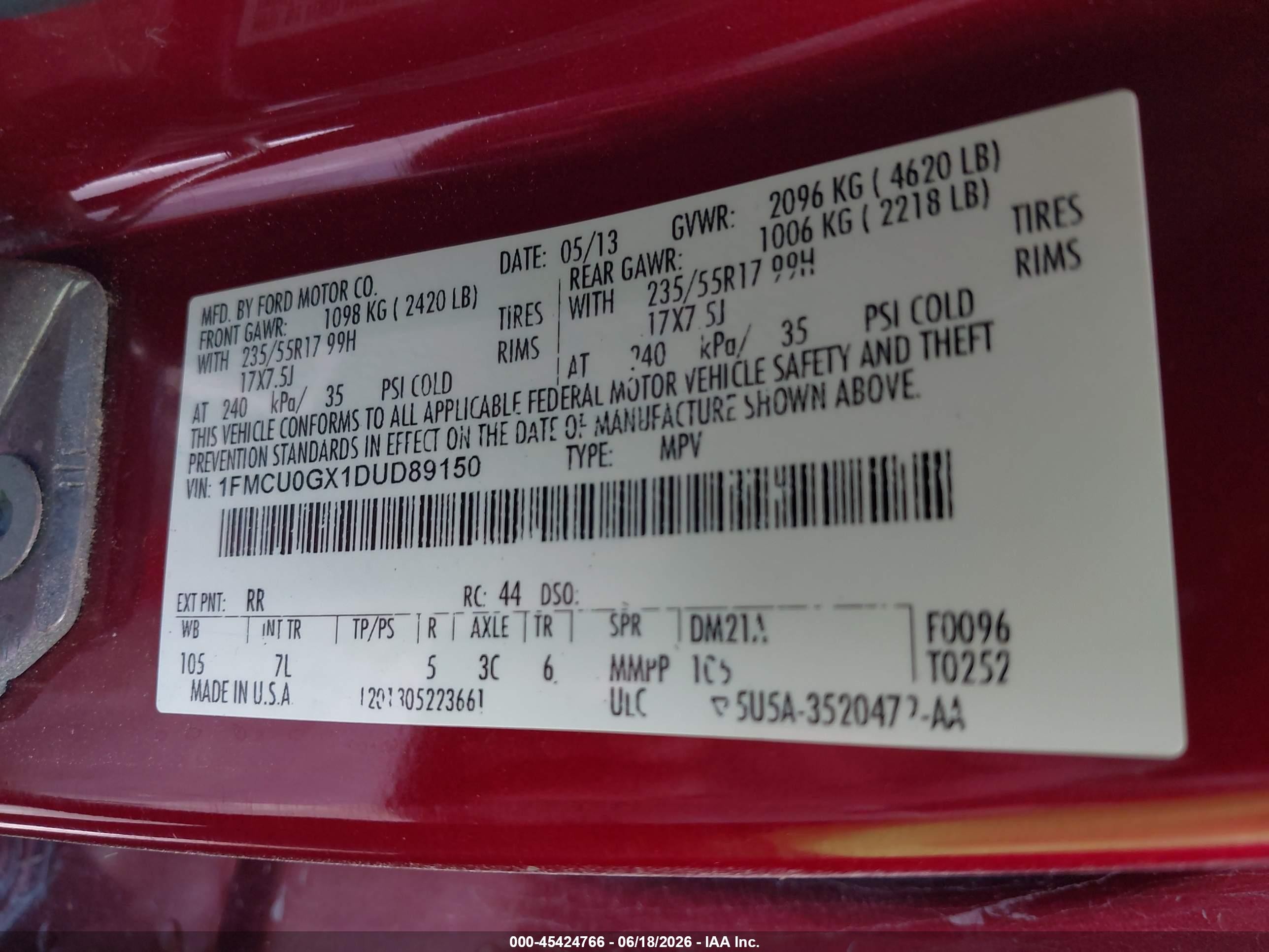 2013 Ford Escape Se Burgundy vin: 1FMCU0GX1DUD89150