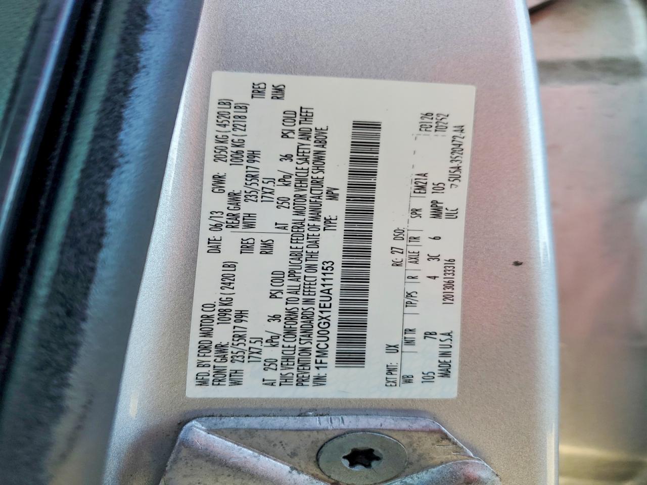 2014 Ford Escape Se Silver vin: 1FMCU0GX1EUA11153