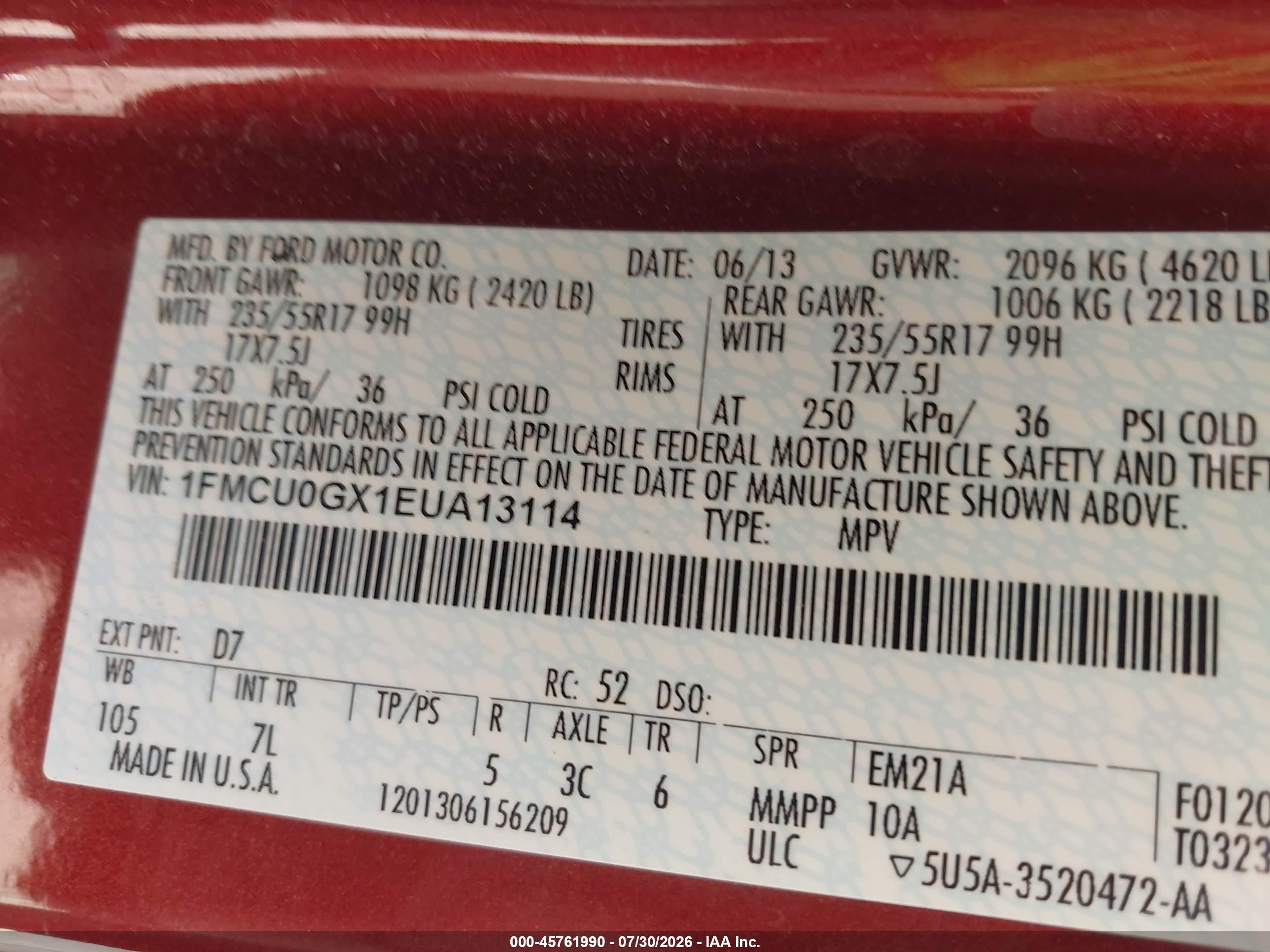 2014 Ford Escape Se Бордовый vin: 1FMCU0GX1EUA13114