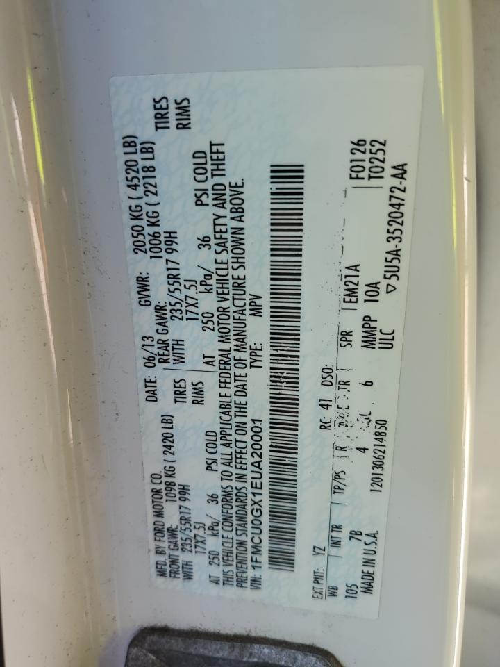 2014 Ford Escape White vin: 1FMCU0GX1EUA20001