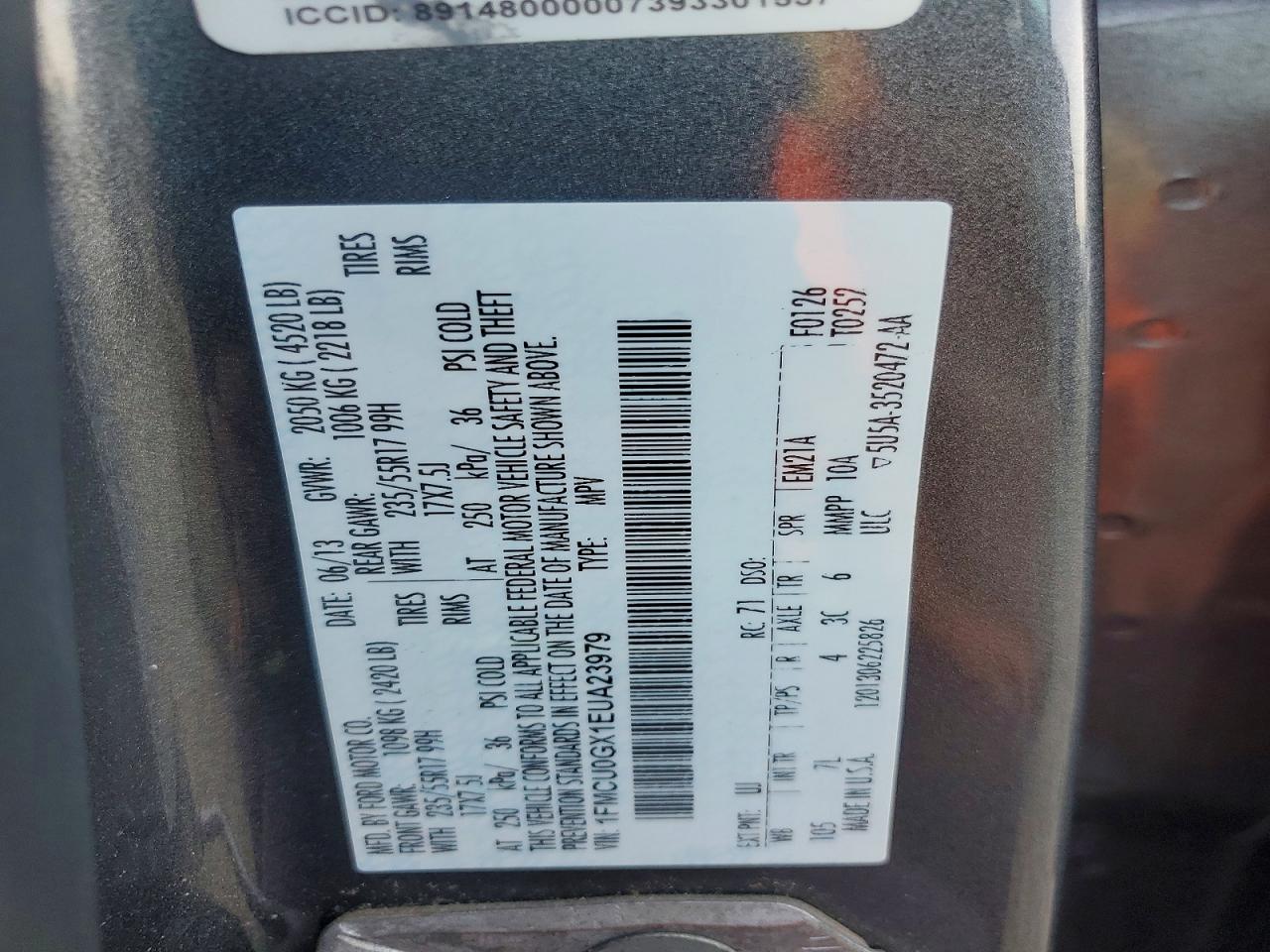 2014 Ford Escape Se Charcoal vin: 1FMCU0GX1EUA23979