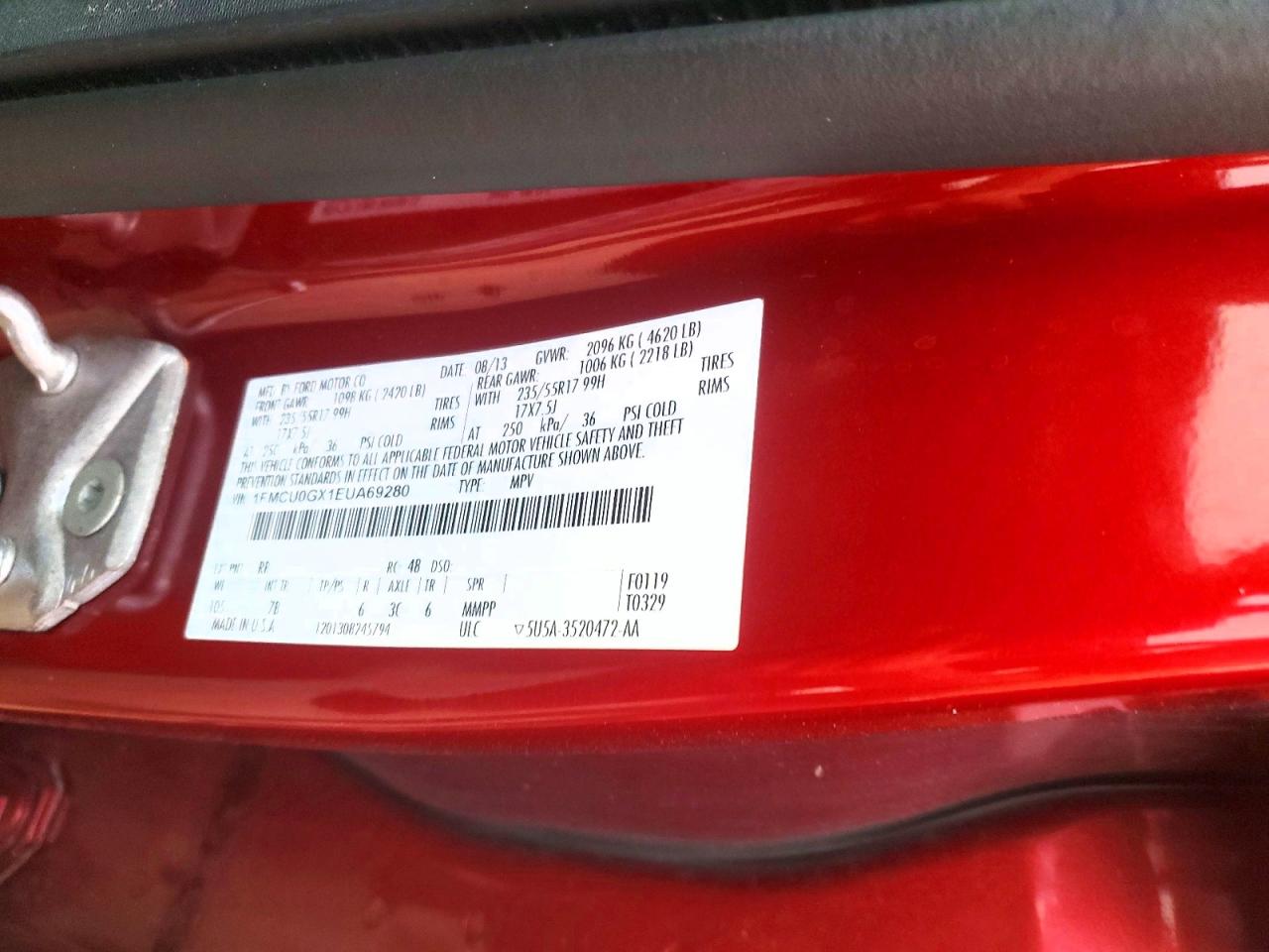 2014 Ford Escape Se Red vin: 1FMCU0GX1EUA69280