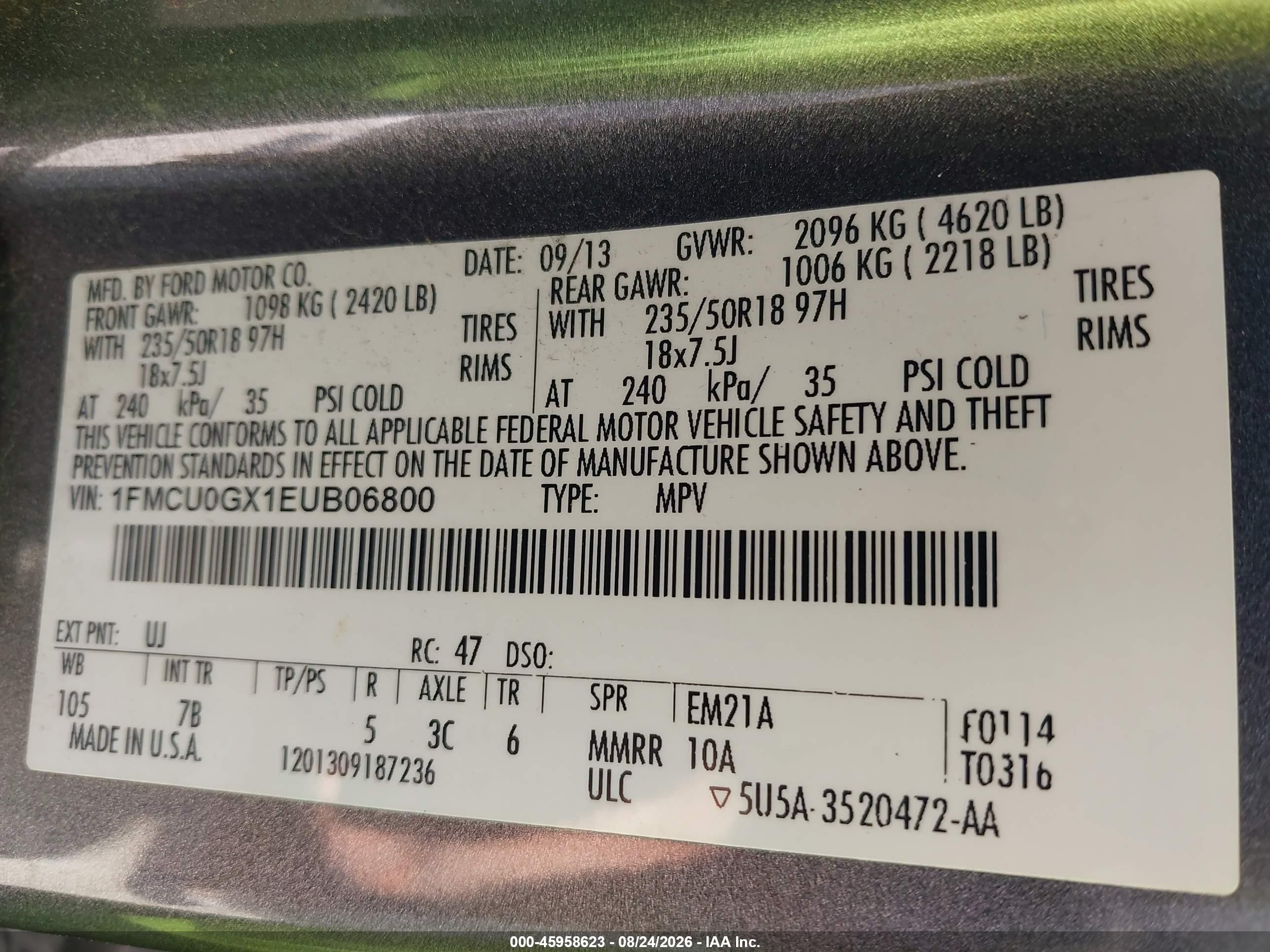 2014 Ford Escape Se Gray vin: 1FMCU0GX1EUB06800