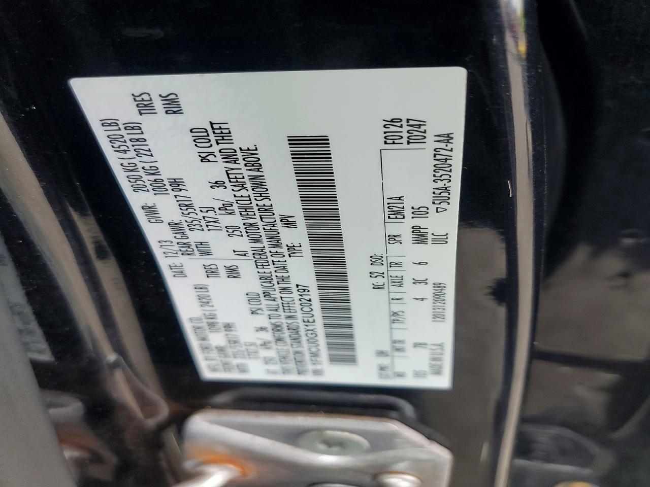 2014 Ford Escape Se Black vin: 1FMCU0GX1EUC02197