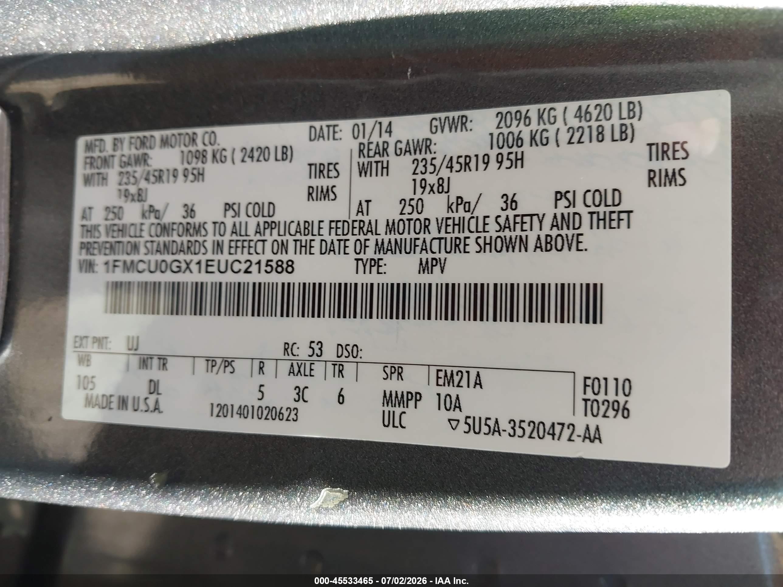 2014 Ford Escape Se Gray vin: 1FMCU0GX1EUC21588