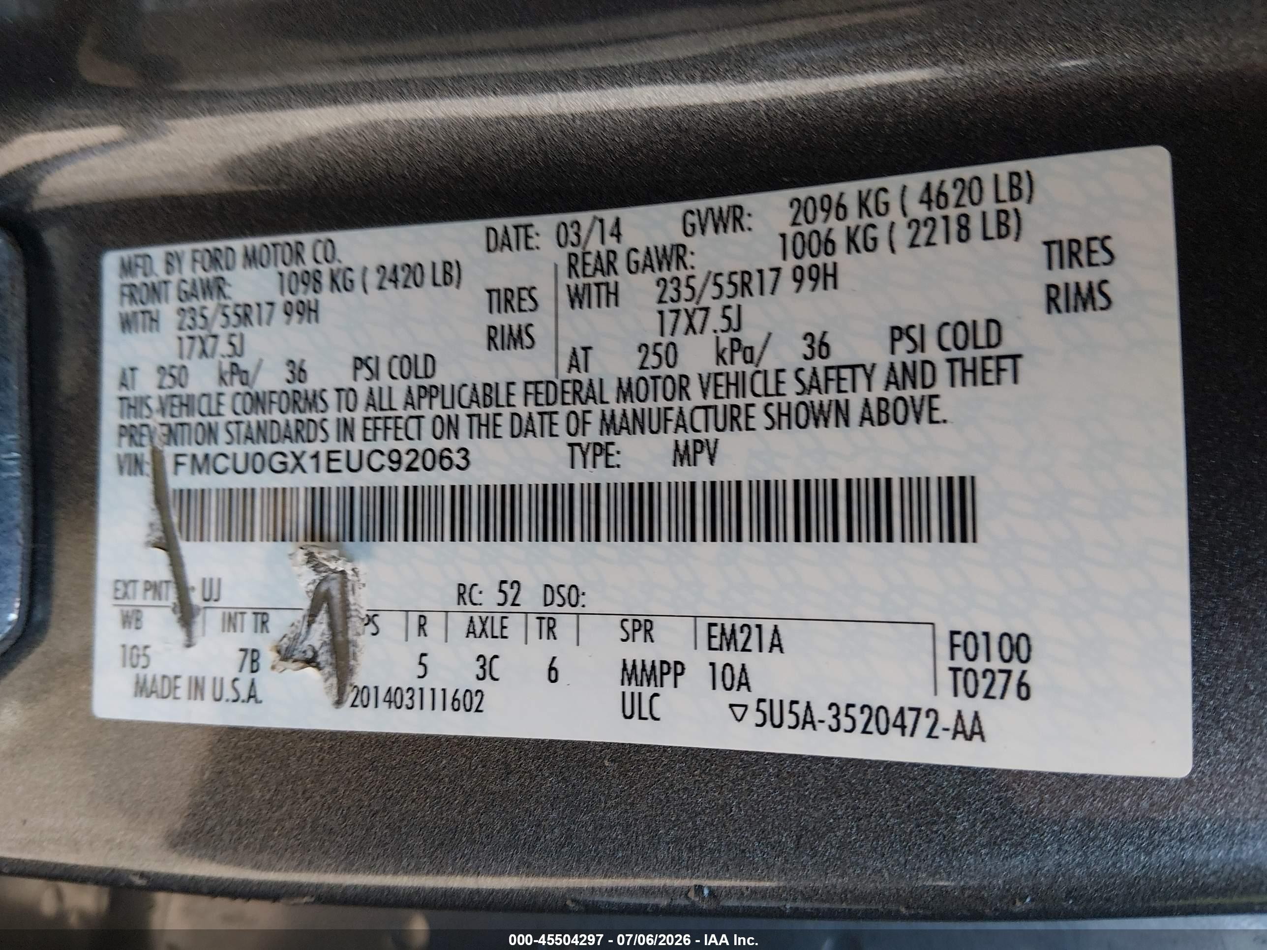 2014 Ford Escape Se Silver vin: 1FMCU0GX1EUC92063