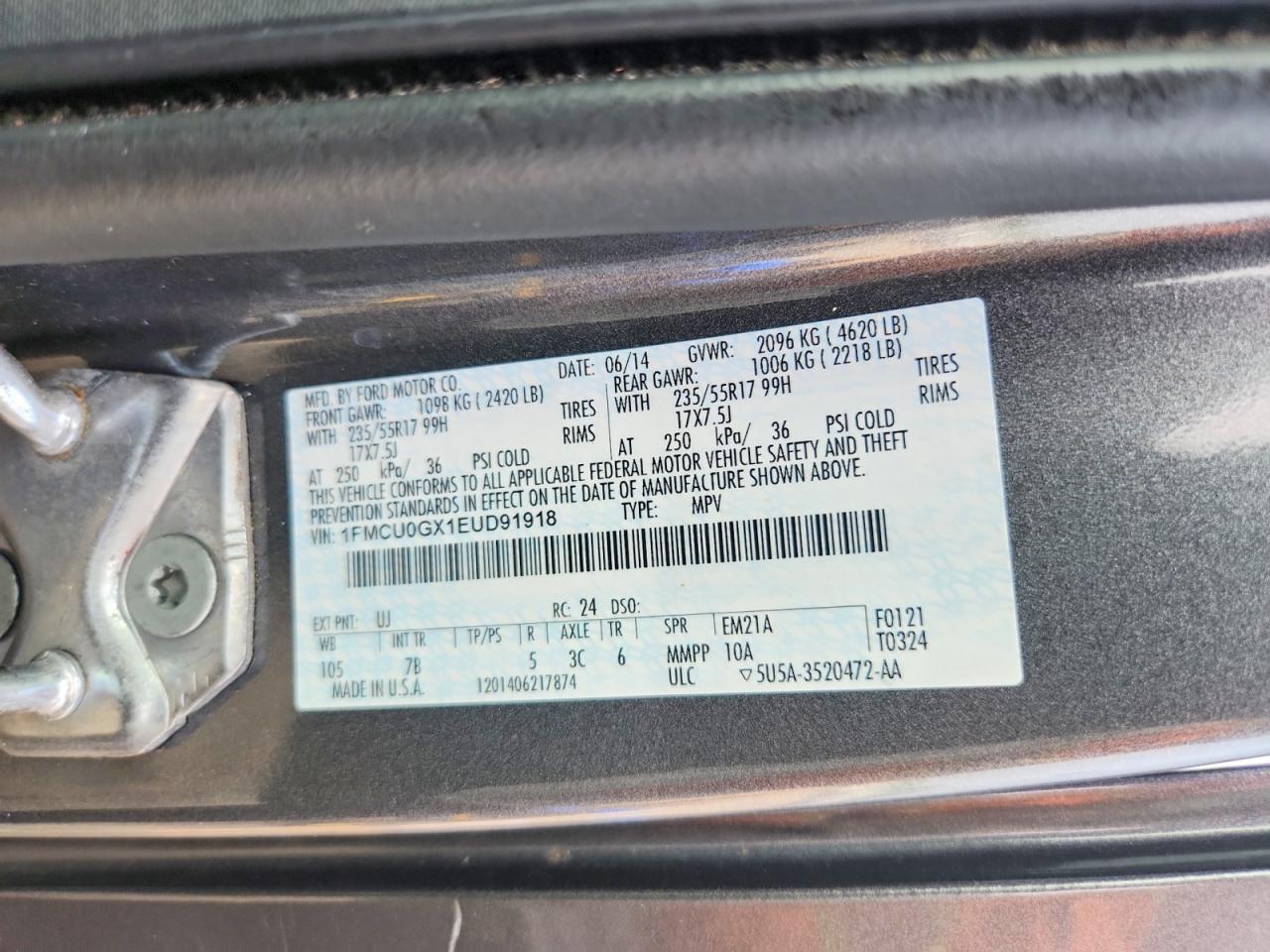 2014 Ford Escape Se Gray vin: 1FMCU0GX1EUD91918