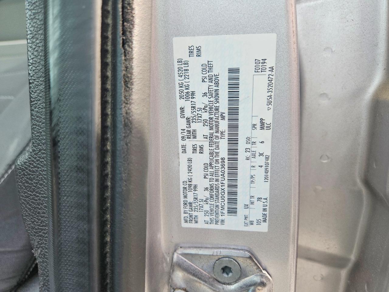 2015 Ford Escape Se Silver vin: 1FMCU0GX1FUA03698