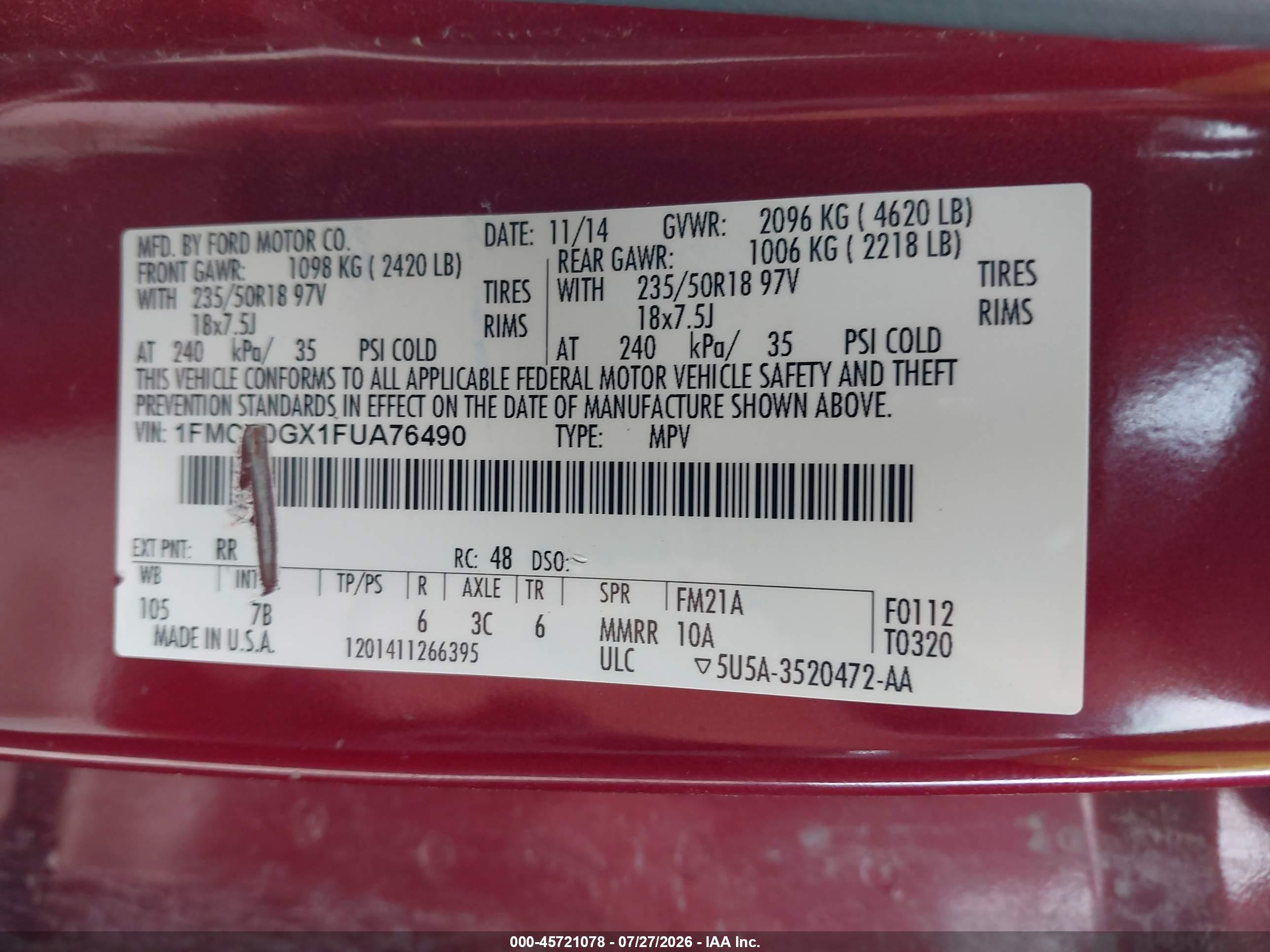 2015 Ford Escape Se Maroon vin: 1FMCU0GX1FUA76490