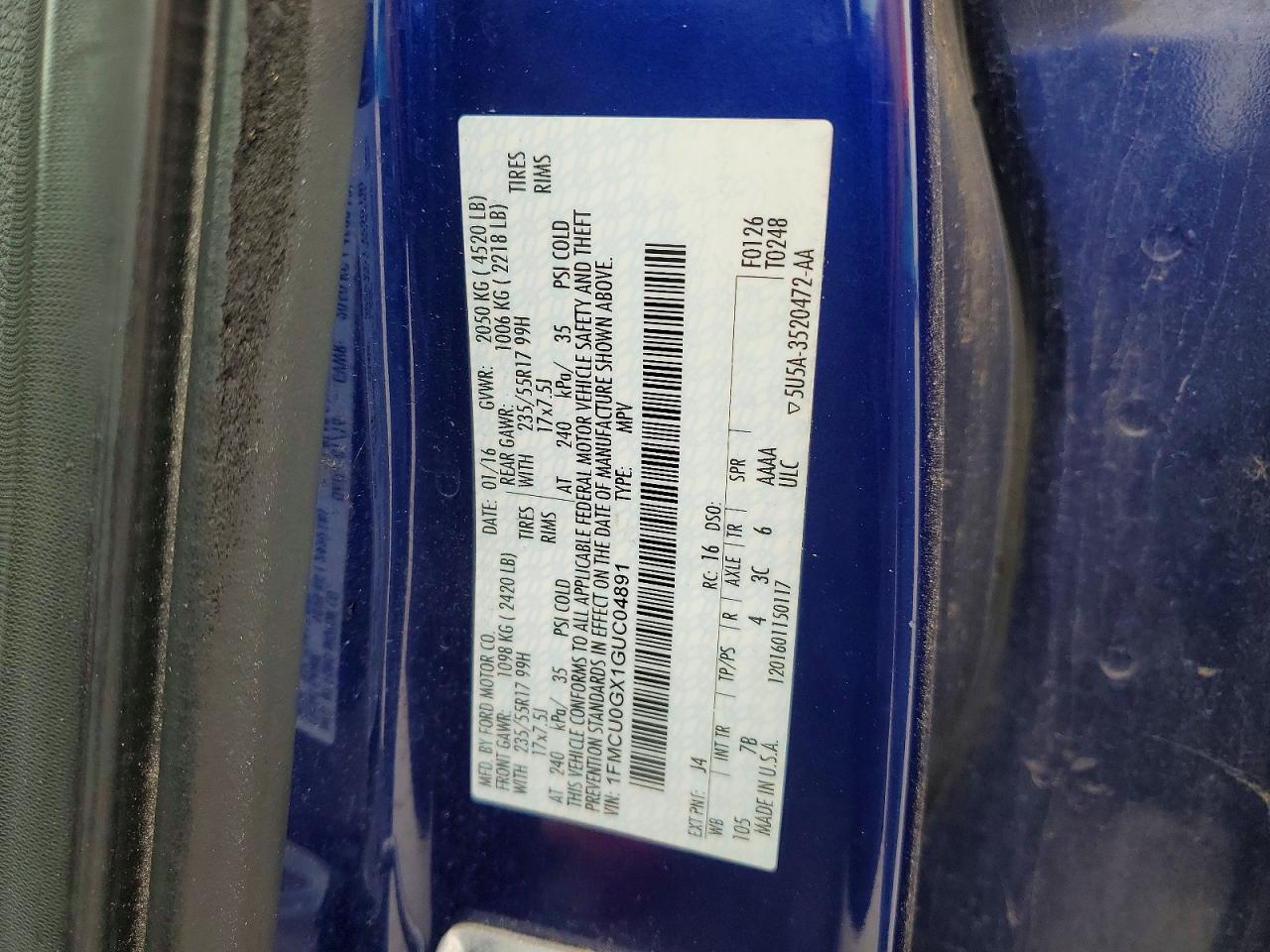 2016 Ford Escape Se Blue vin: 1FMCU0GX1GUC04891