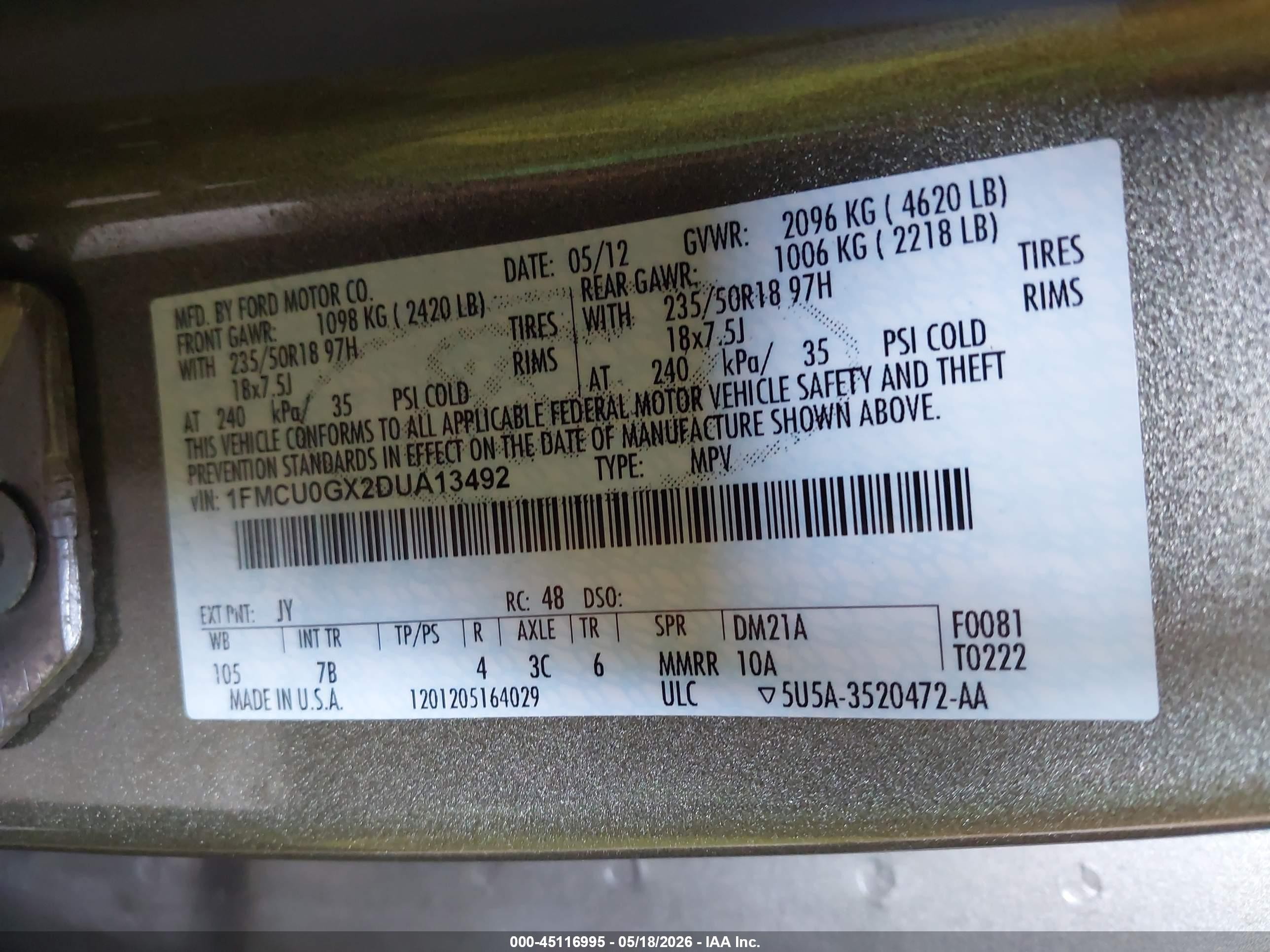 2013 Ford Escape Se Green vin: 1FMCU0GX2DUA13492