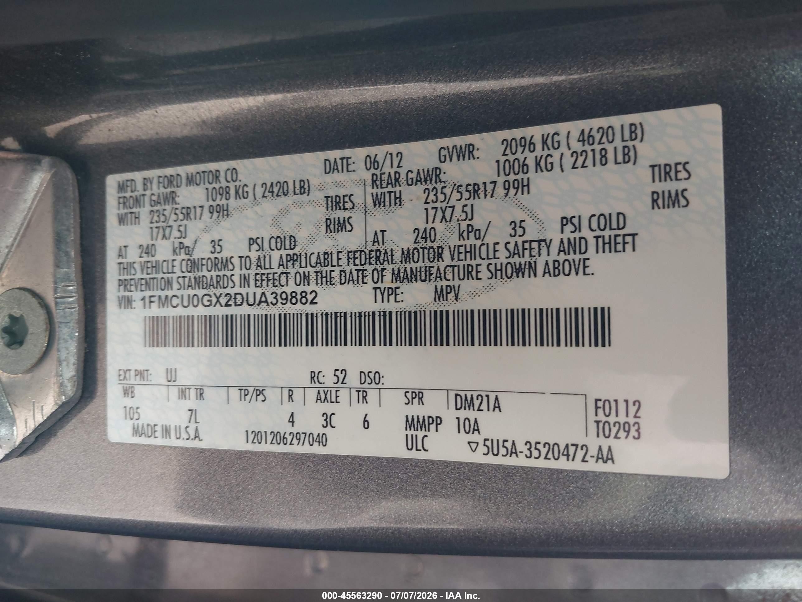 2013 Ford Escape Se Gray vin: 1FMCU0GX2DUA39882
