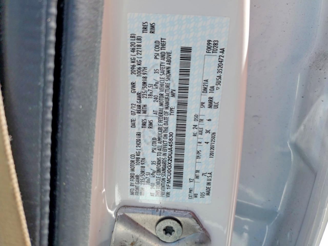 2013 Ford Escape Se White vin: 1FMCU0GX2DUA45830