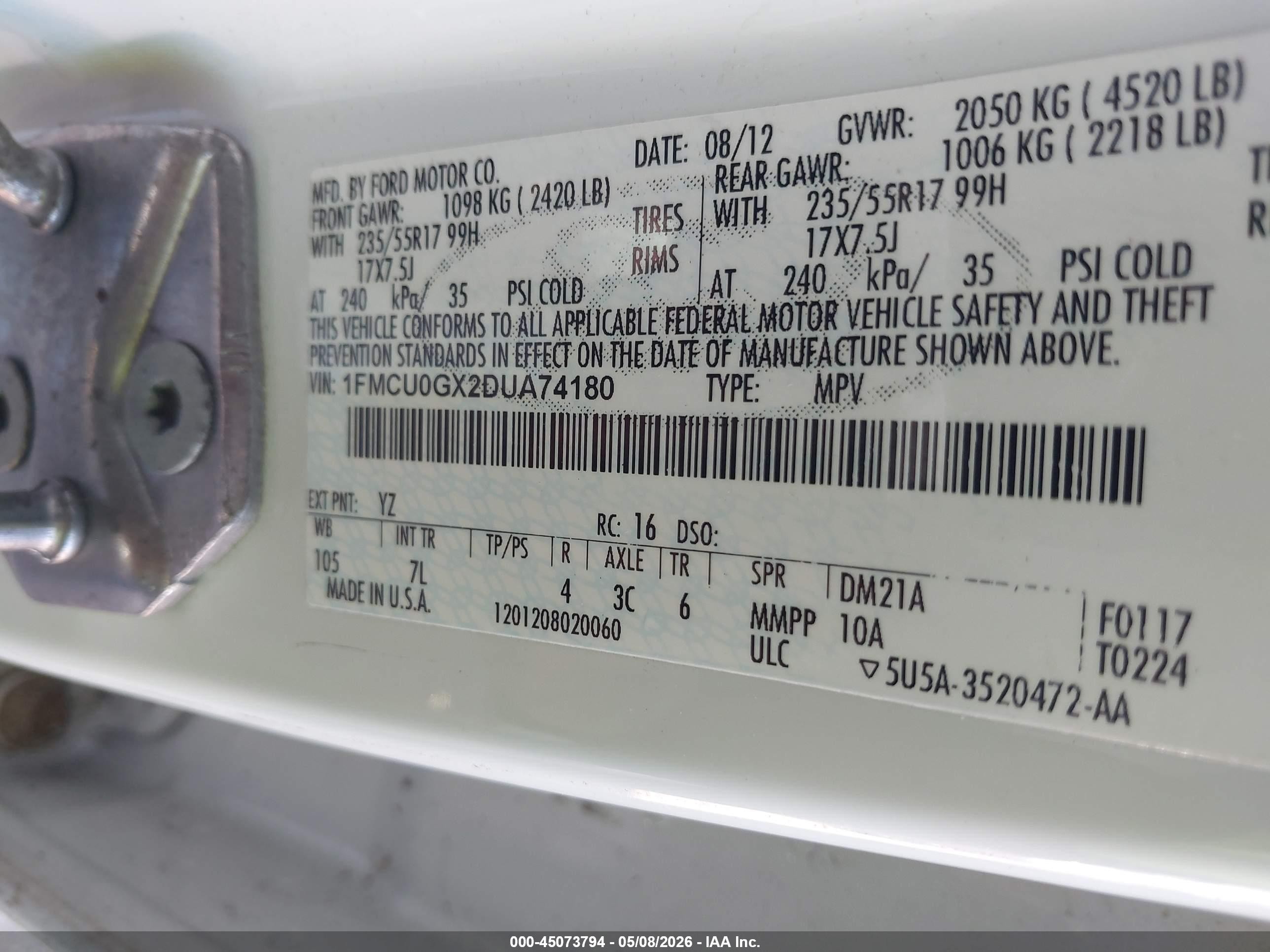2013 Ford Escape Se Белый vin: 1FMCU0GX2DUA74180