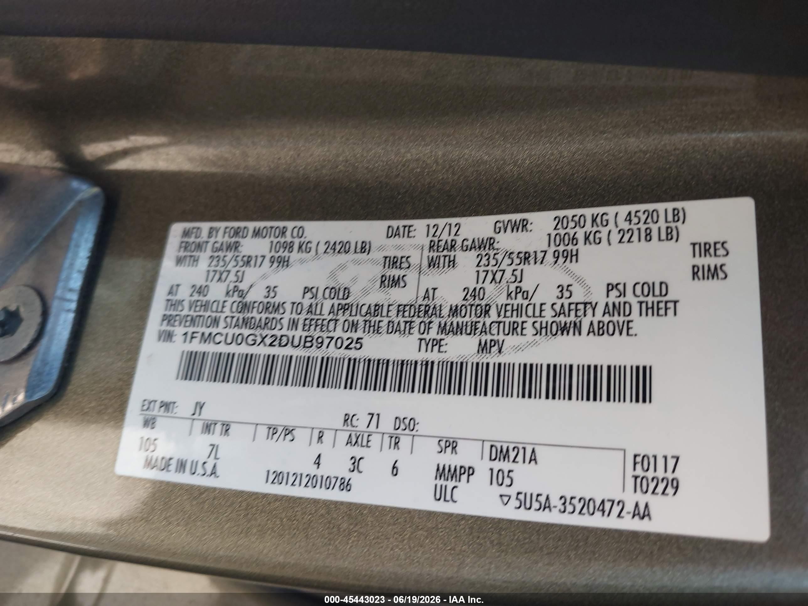 2013 Ford Escape Se Green vin: 1FMCU0GX2DUB97025
