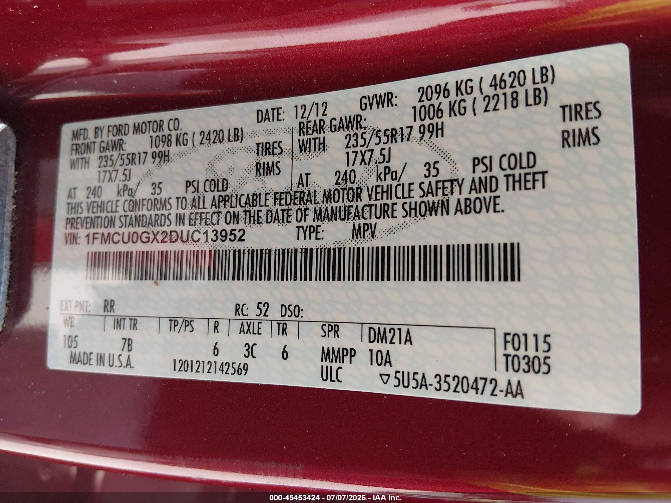 2013 Ford Escape Se Red vin: 1FMCU0GX2DUC13952