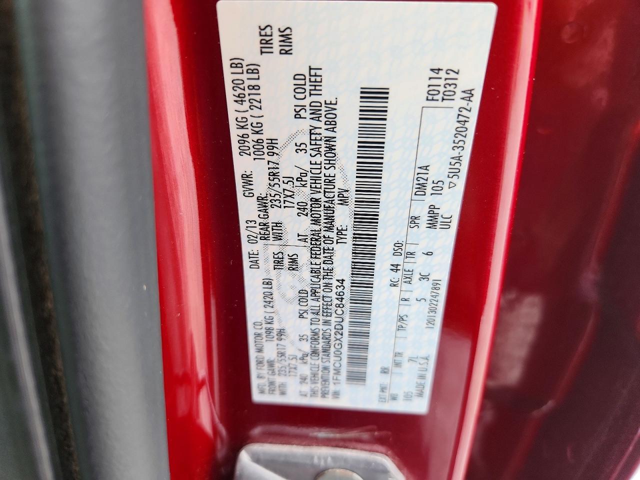 2013 Ford Escape Se Red vin: 1FMCU0GX2DUC84634