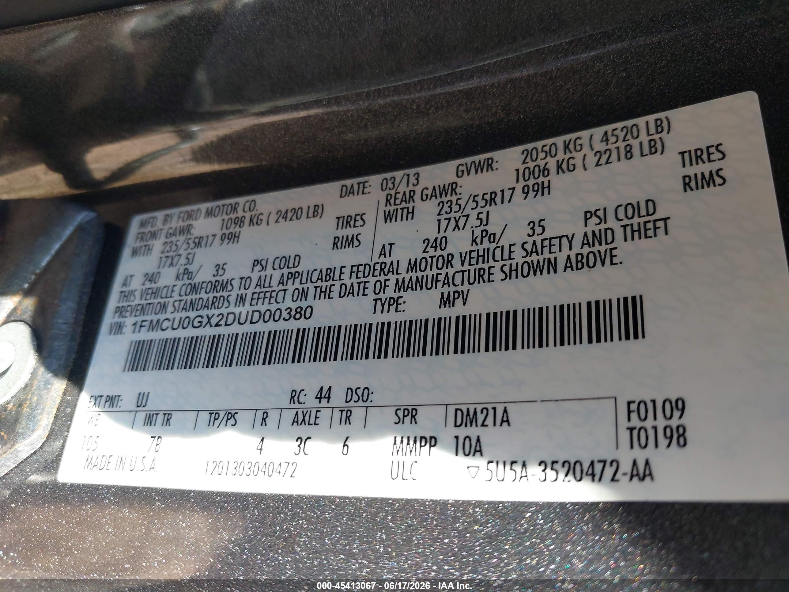 2013 Ford Escape Se Gray vin: 1FMCU0GX2DUD00380