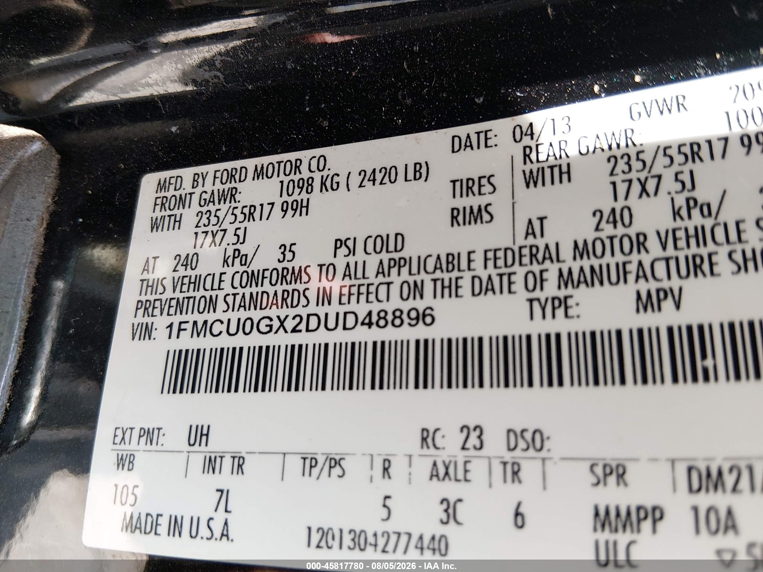 2013 Ford Escape Se Black vin: 1FMCU0GX2DUD48896