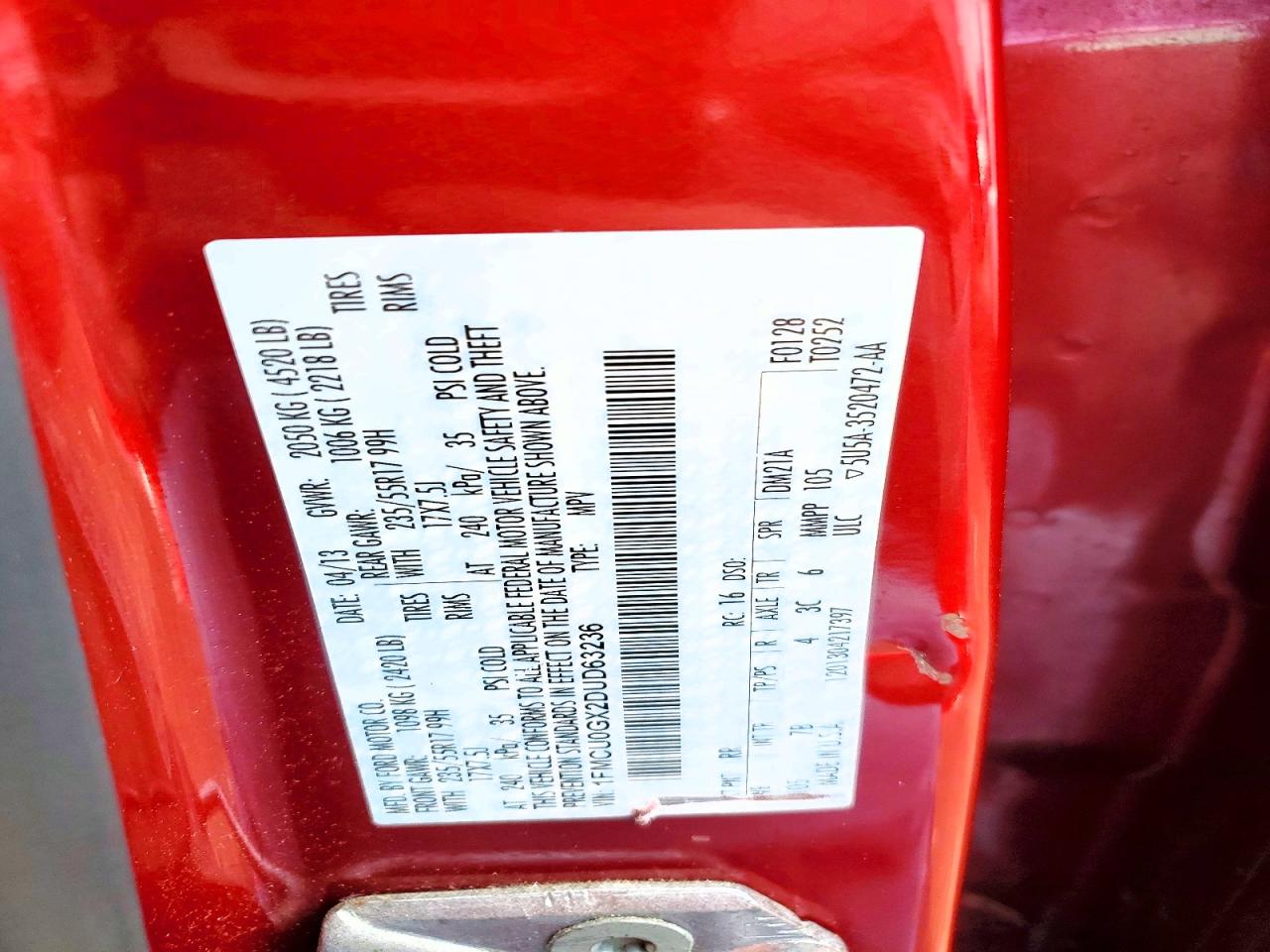 2013 Ford Escape Se Red vin: 1FMCU0GX2DUD63236